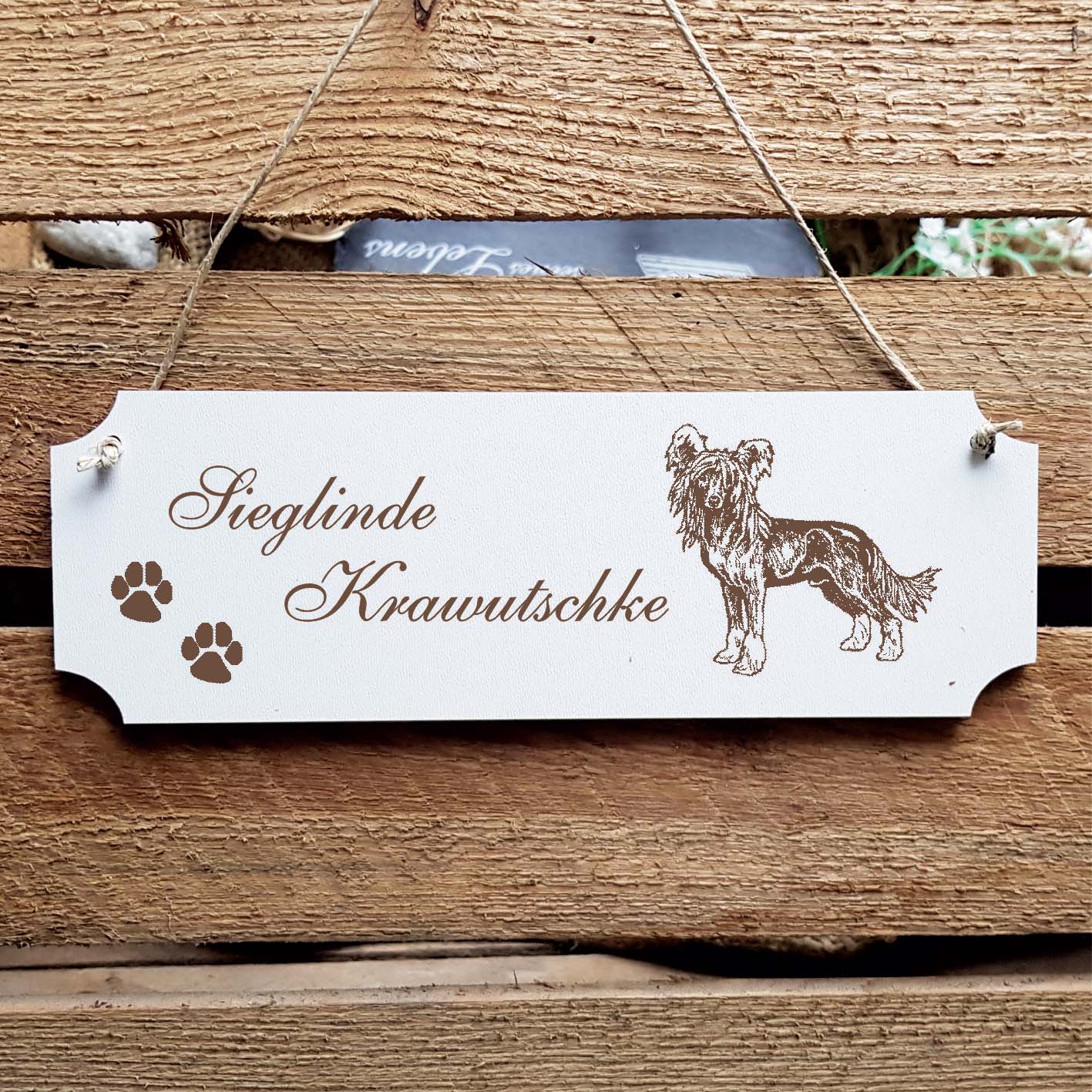 Schild « Chinesischer Schopfhund » Namensschild Türschild zum Anhängen - 20 x 6,7 cm