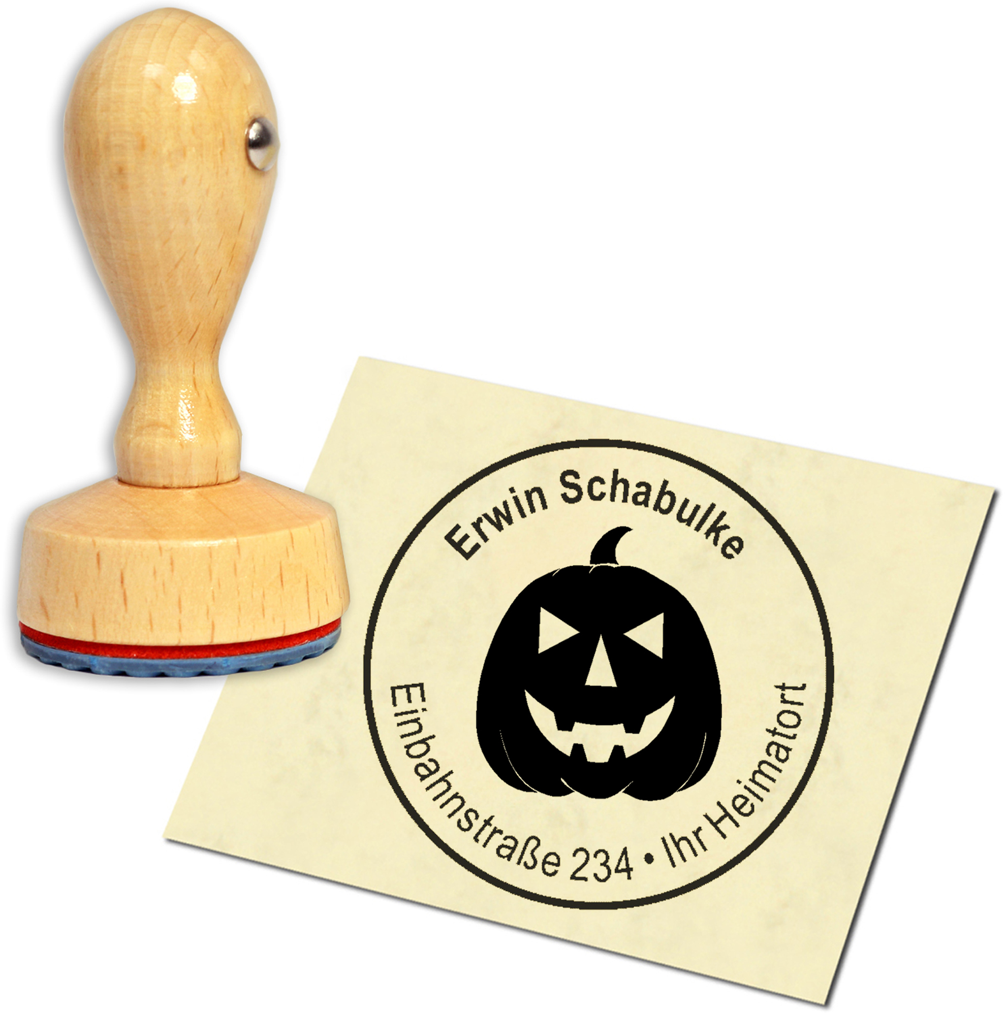 Stempel Adressstempel Holzstempel - Halloween Kürbiskopf - rund 40mm