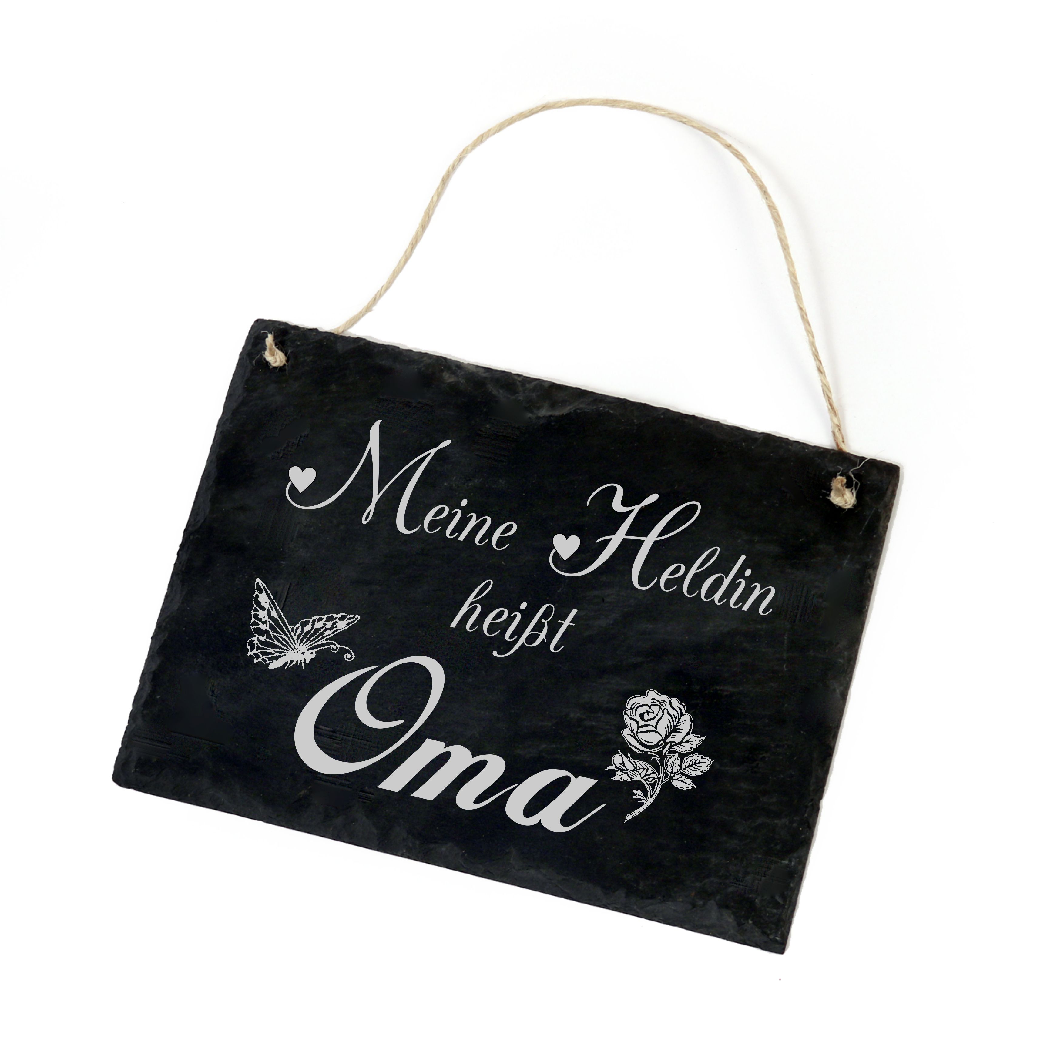Schiefertafel « Meine Heldin heißt Oma » Schild Rose Schmetterling - 22x16