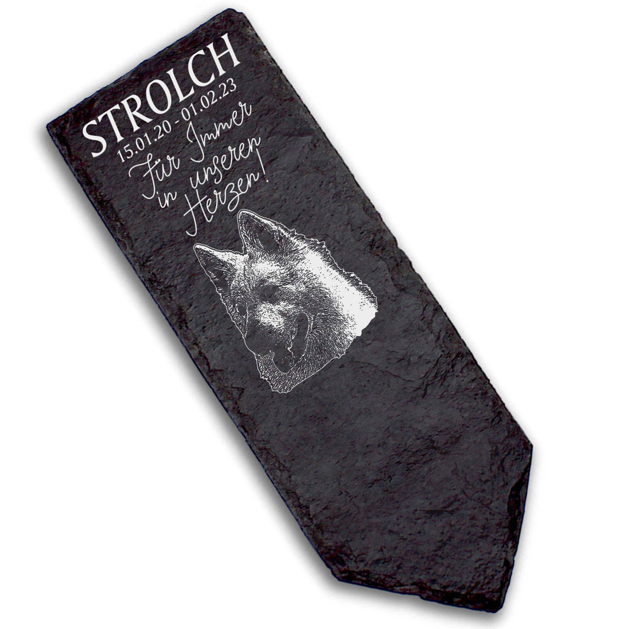 Grabstecker Grabschmuck Grabstein - Berger Blanc Suisse  - Personalisiert Grab Deko 8 x 22 cm Grabde
