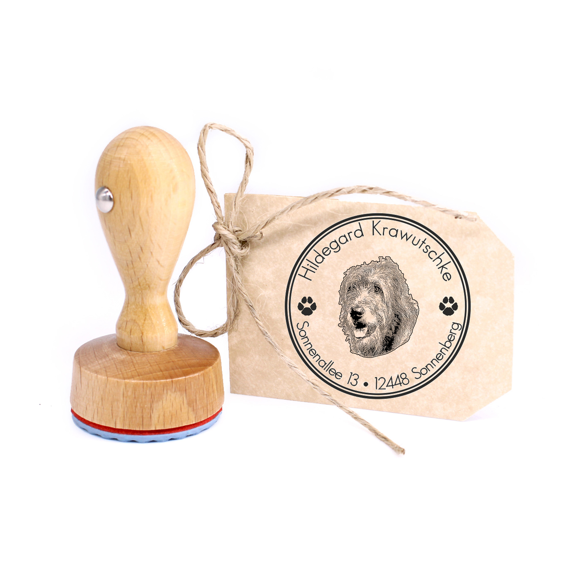 Stempel personalisiert Irischer Wolfshund  Hund Hunde rund 40mm Adressstempel Holzstempel