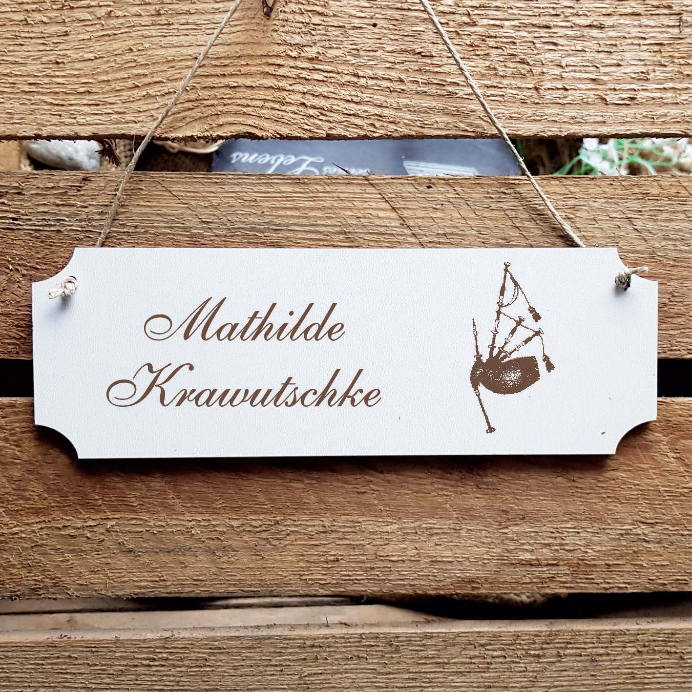 Schild « Dudelsack » Namensschild Türschild zum Anhängen - 20 x 6,7 cm