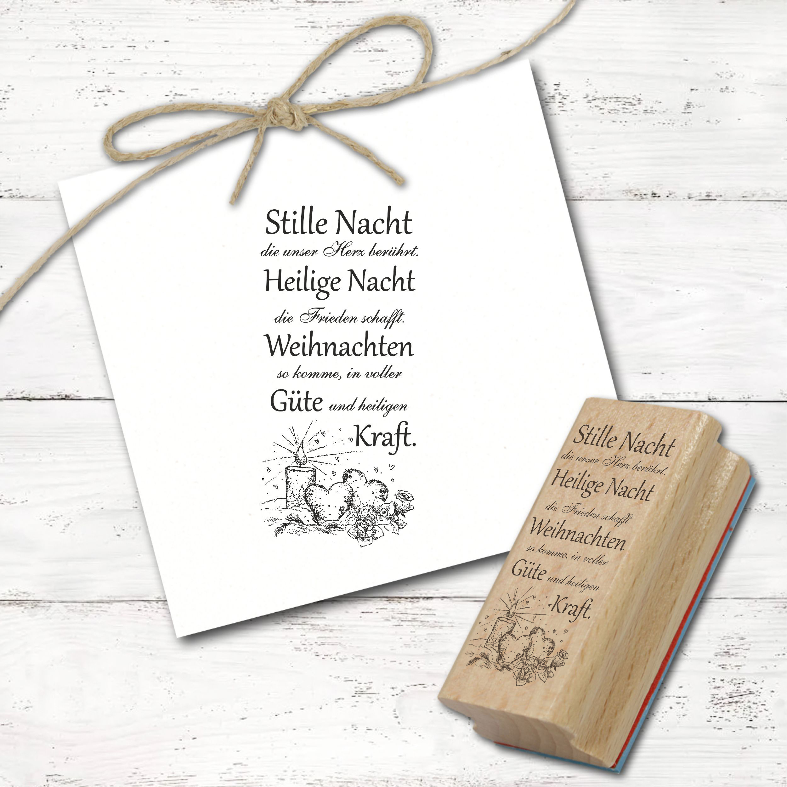 Motivstempel Stille Nacht Spruch Weihnachten - Weihnachtsstempel Stempel Holzstempel 28 mm x 58 mm