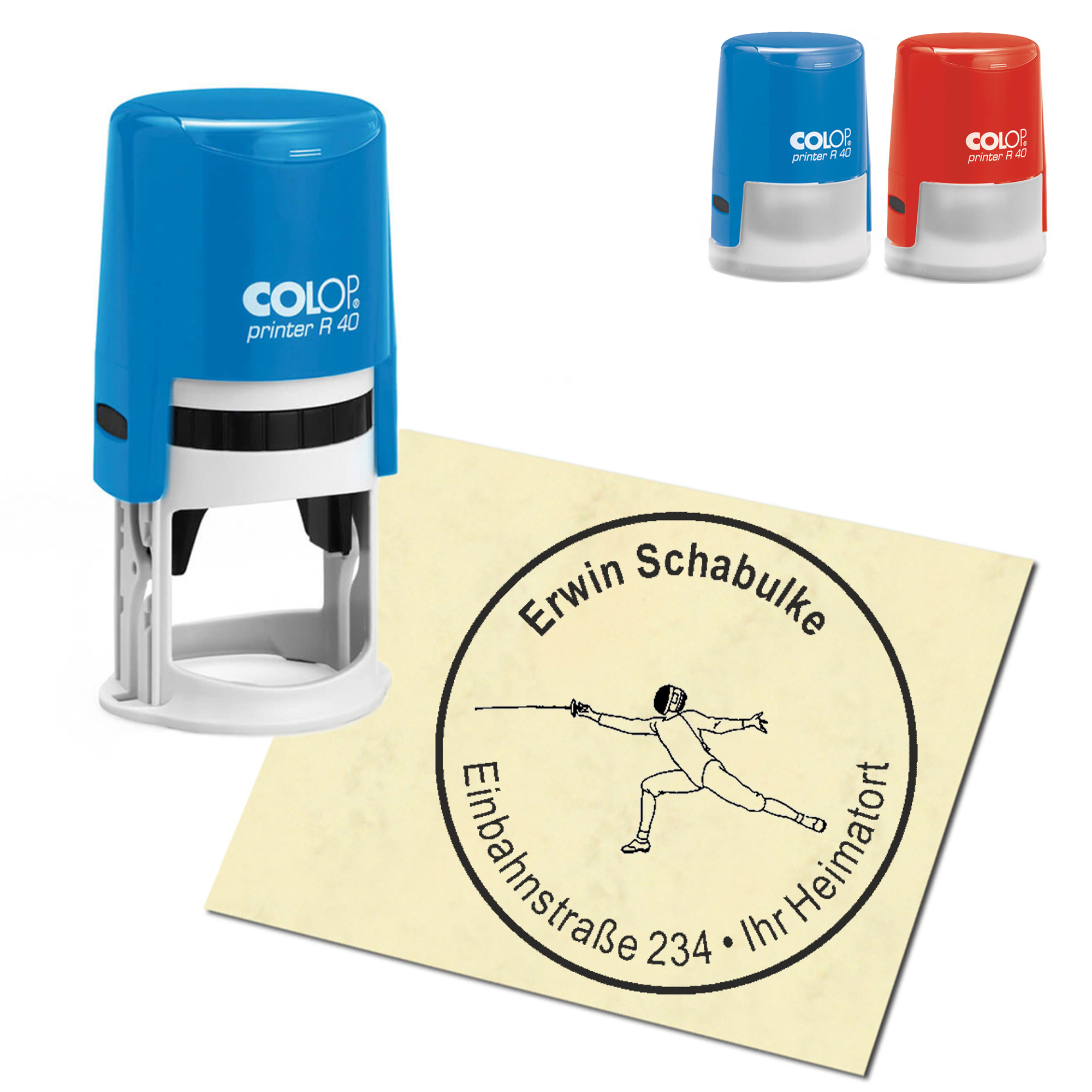 Stempel Adressstempel personalisiert - Fechten - rund &empty; 40mm