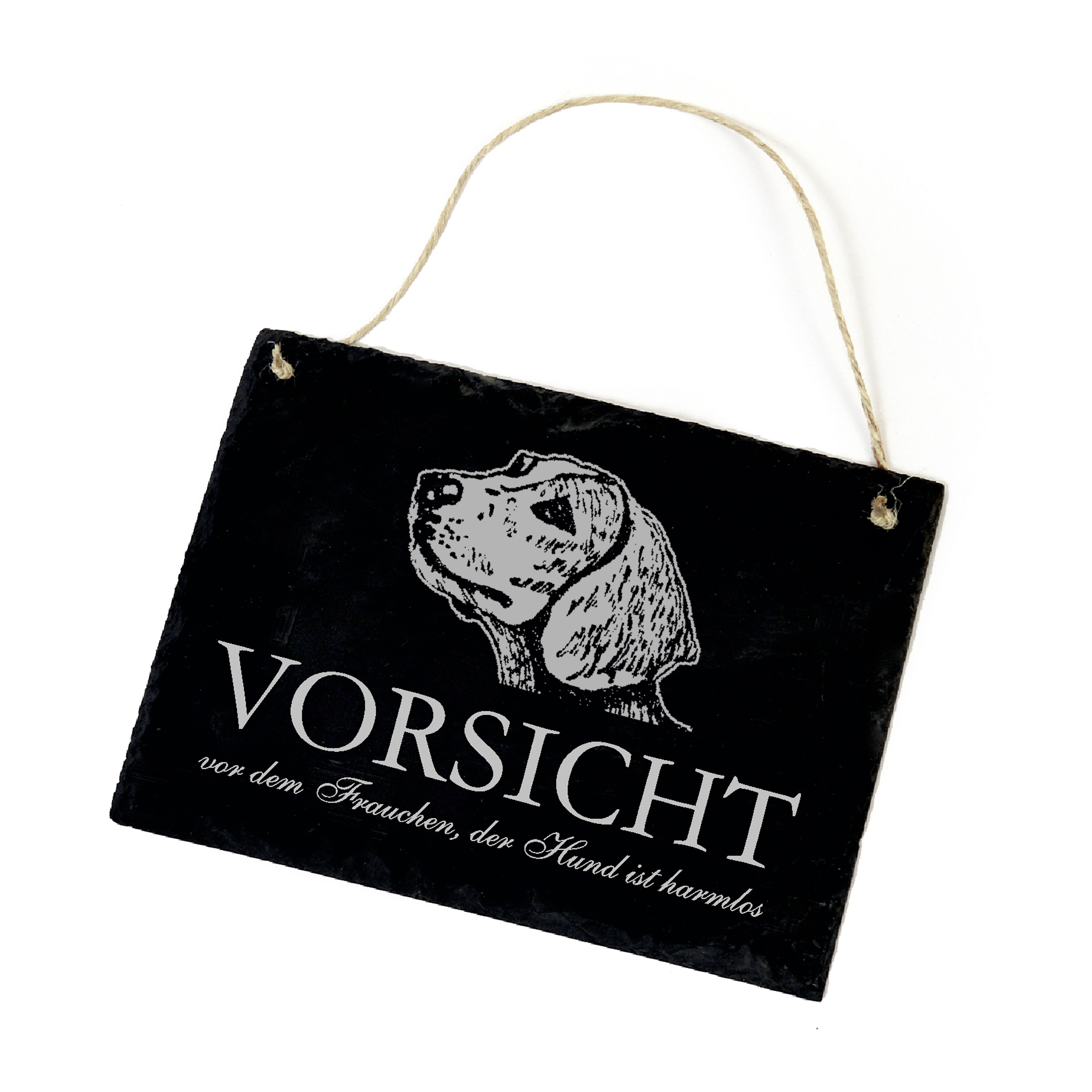 Hundeschild Beagle Schild aus Schiefer - Vorsicht vor dem Frauchen - 22cm x 16cm
