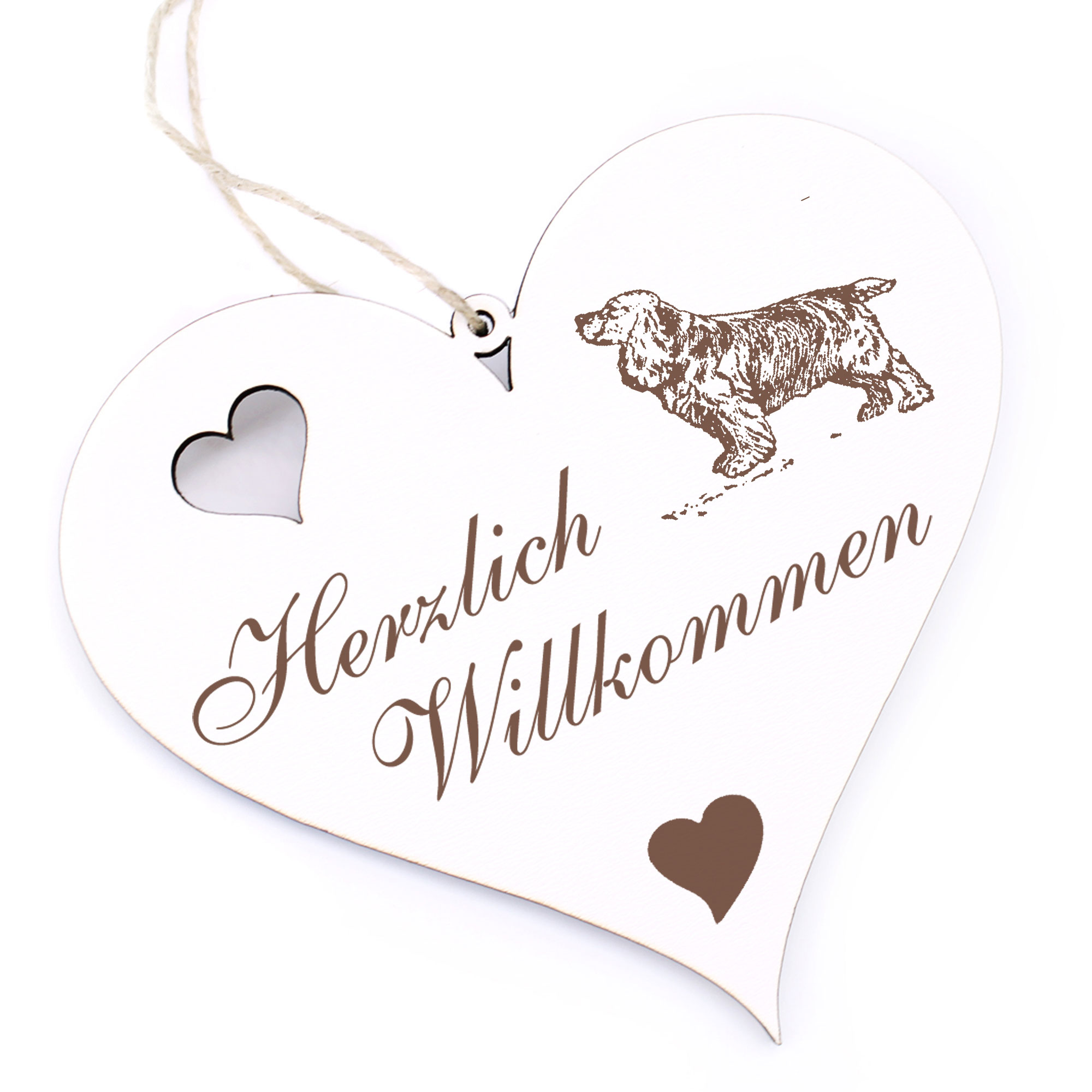 Herzlich Willkommen Schild - English Cocker Spaniel - Deko Herz Holz