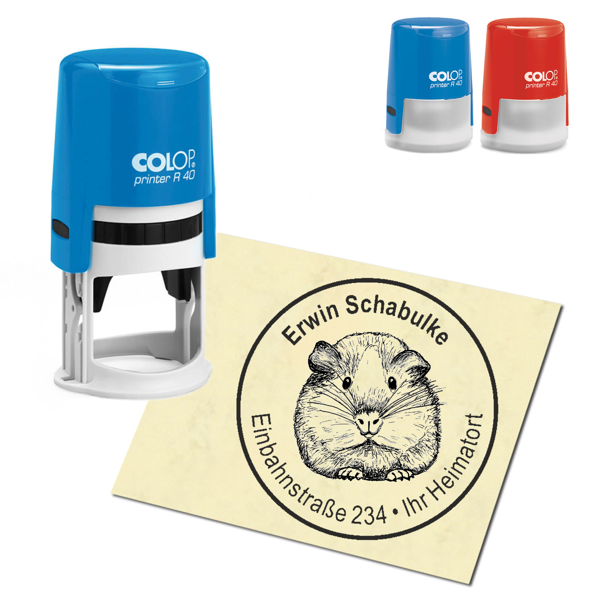Stempel Adressstempel personalisiert - Meerschweinchen - rund &empty; 40mm