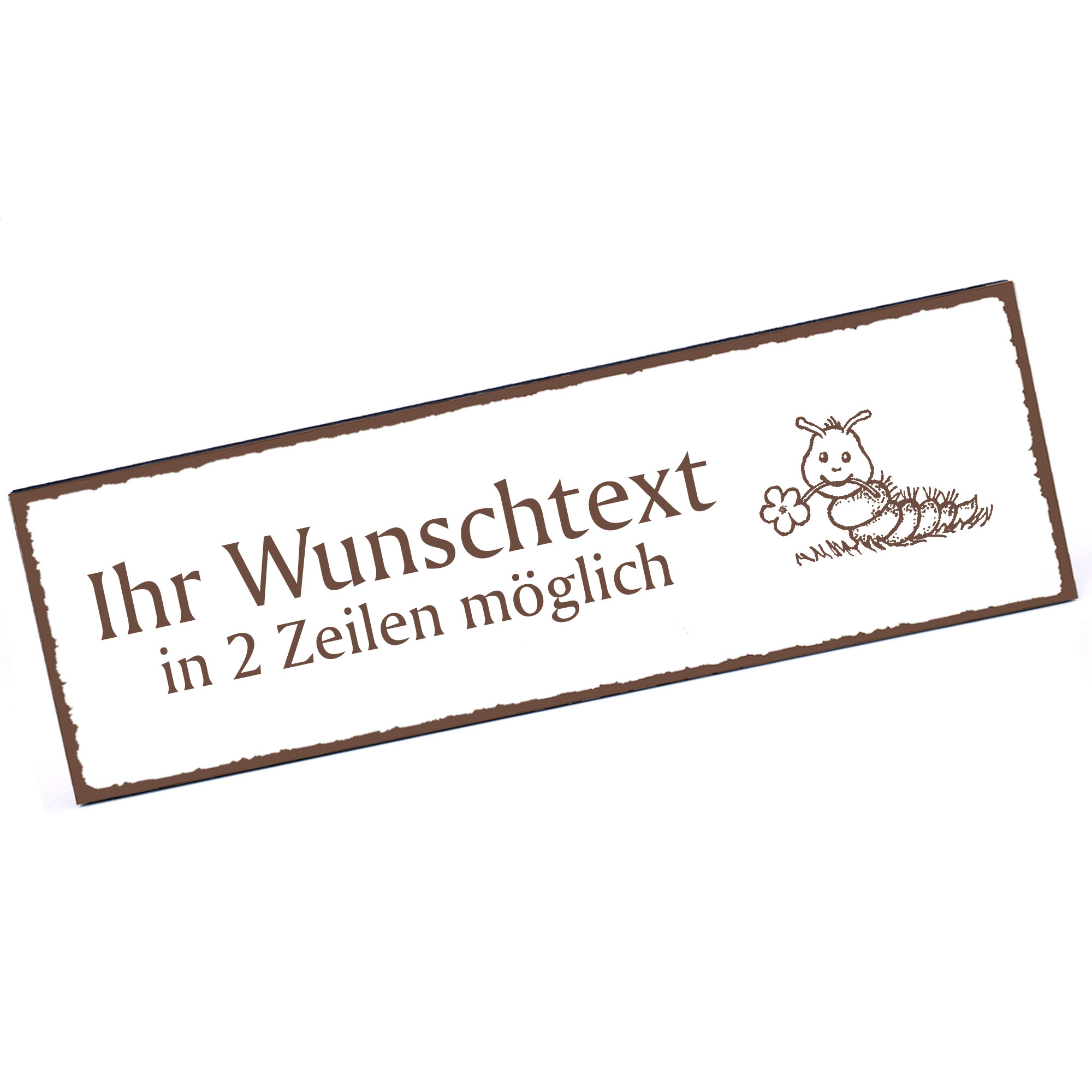 Türschild Raupe mit Blume  Namensschild personalisiert mit Gravur - 150mm x 50mm - selbstklebend