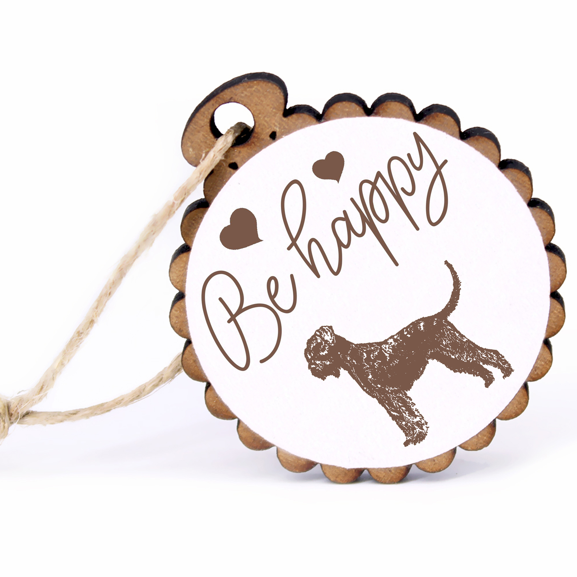 Geschenkanhänger - Be Happy Riesenschnauzer -  Holz Ø-5cm - mit Juteband