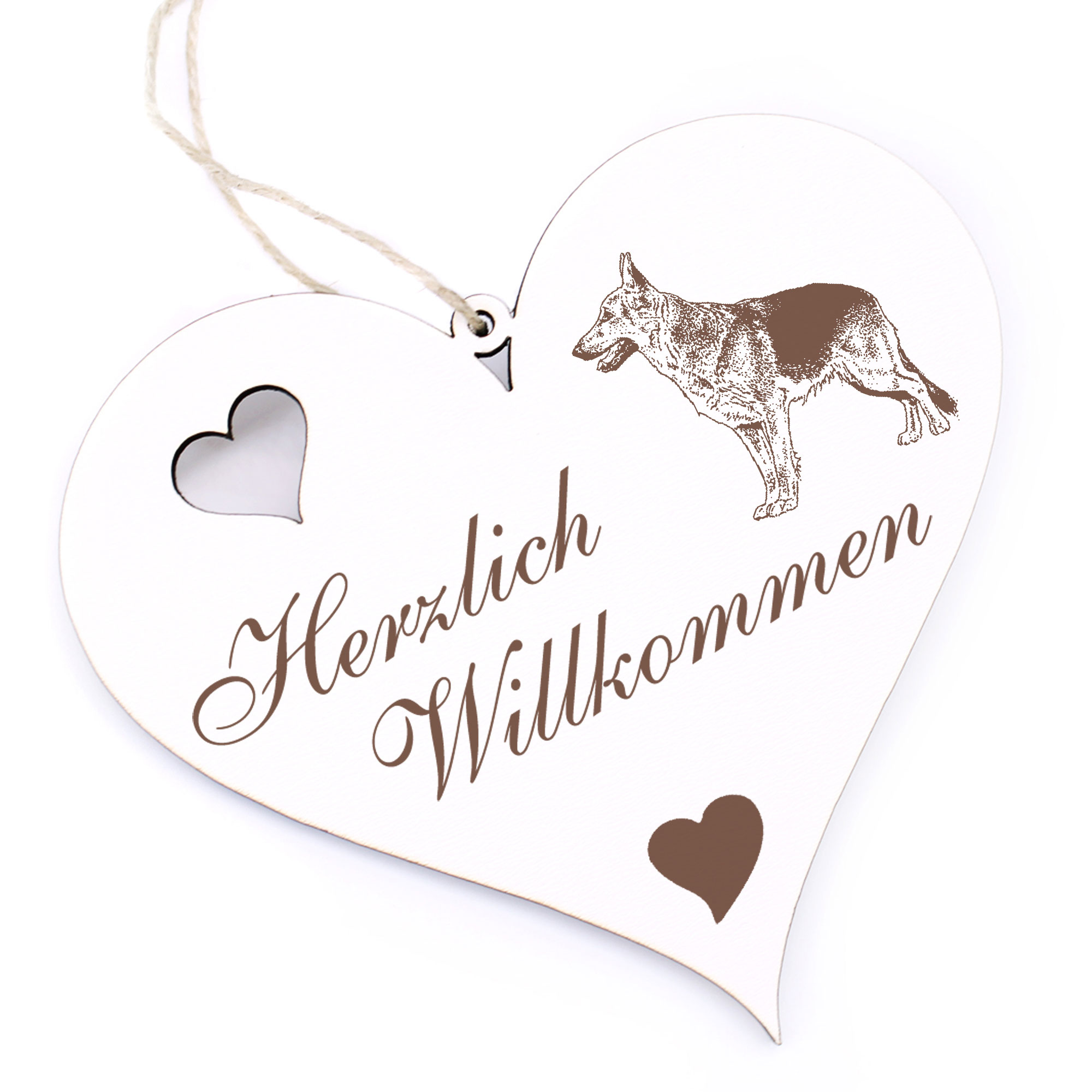 Herzlich Willkommen Schild - Deutscher Schäferhund - Deko Herz Holz