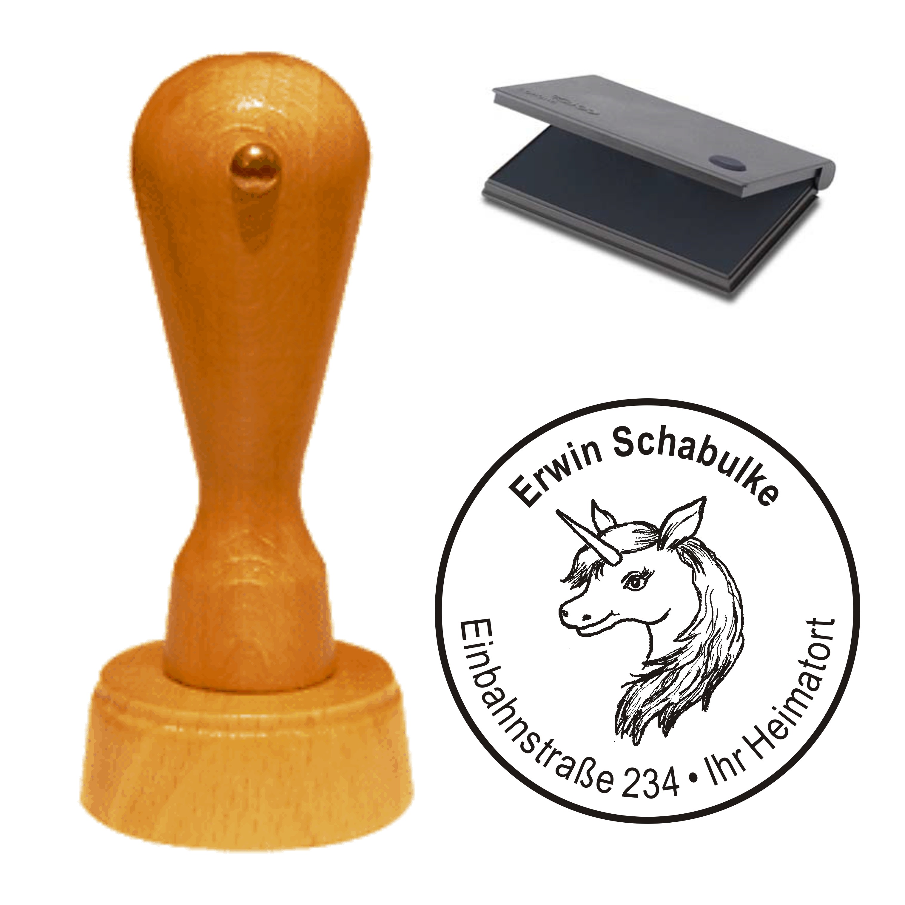 Adressenstempel « EINHORN » mit Stempelkissen