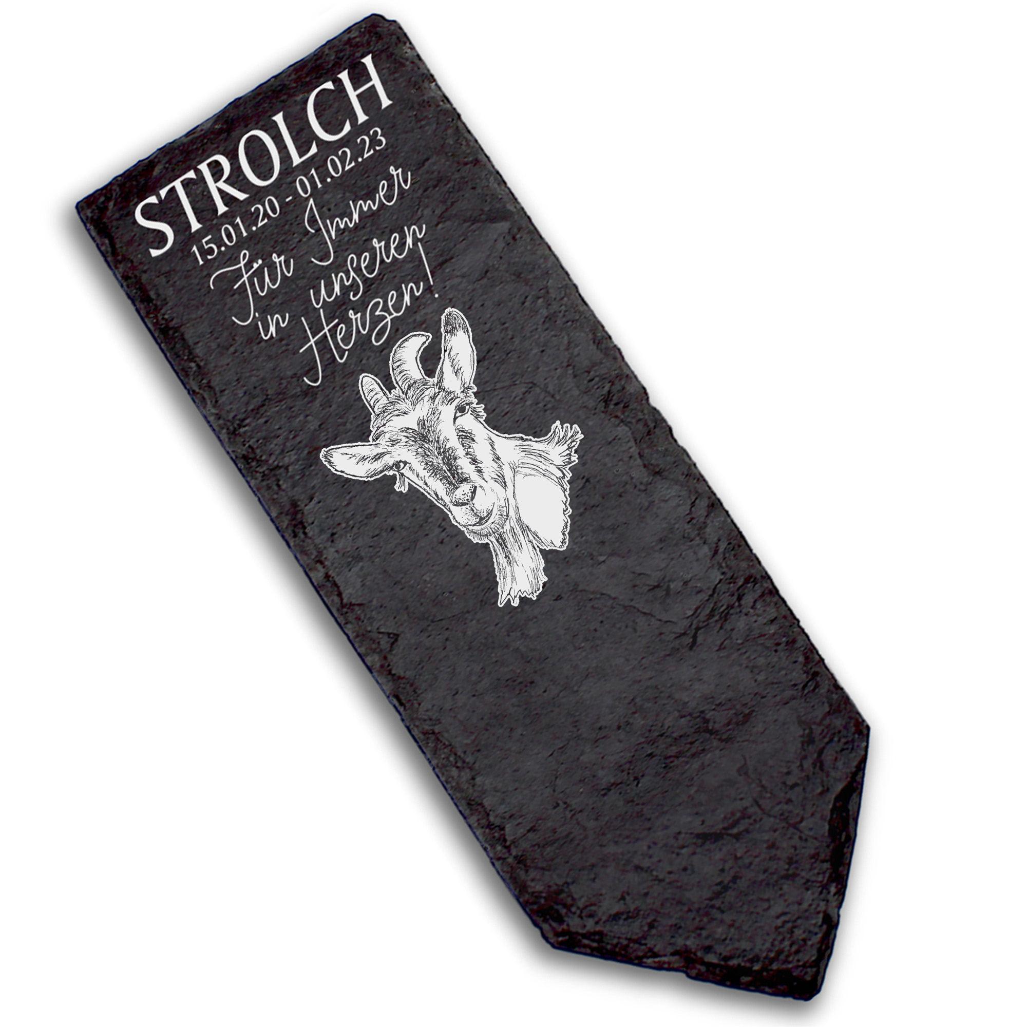 Grabstecker Grabschmuck Grabstein - Ziegenkopf - Personalisiert Grab Deko 8 x 22 cm Grabdekoration