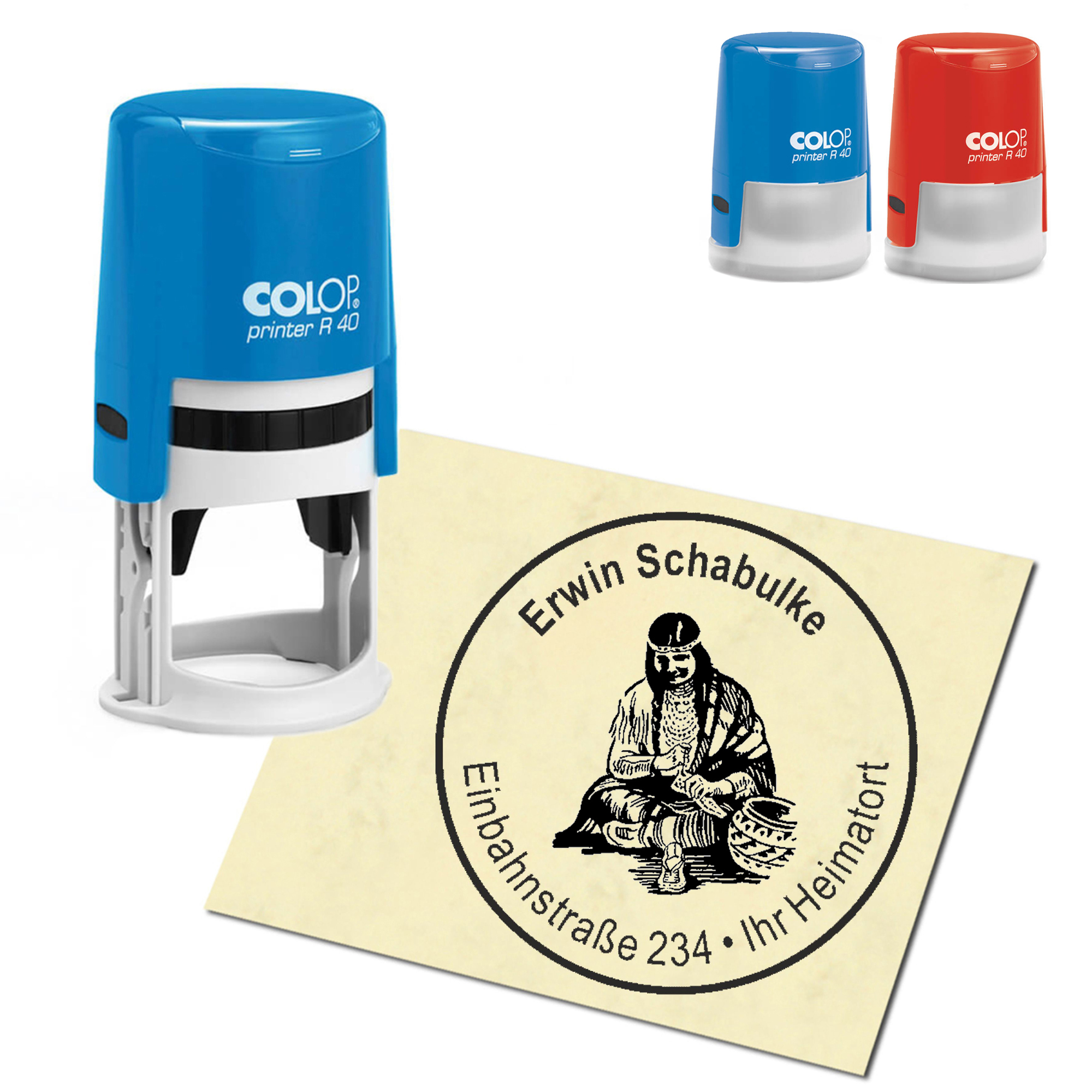 Stempel Adressstempel personalisiert - Schamane - rund &empty; 40mm