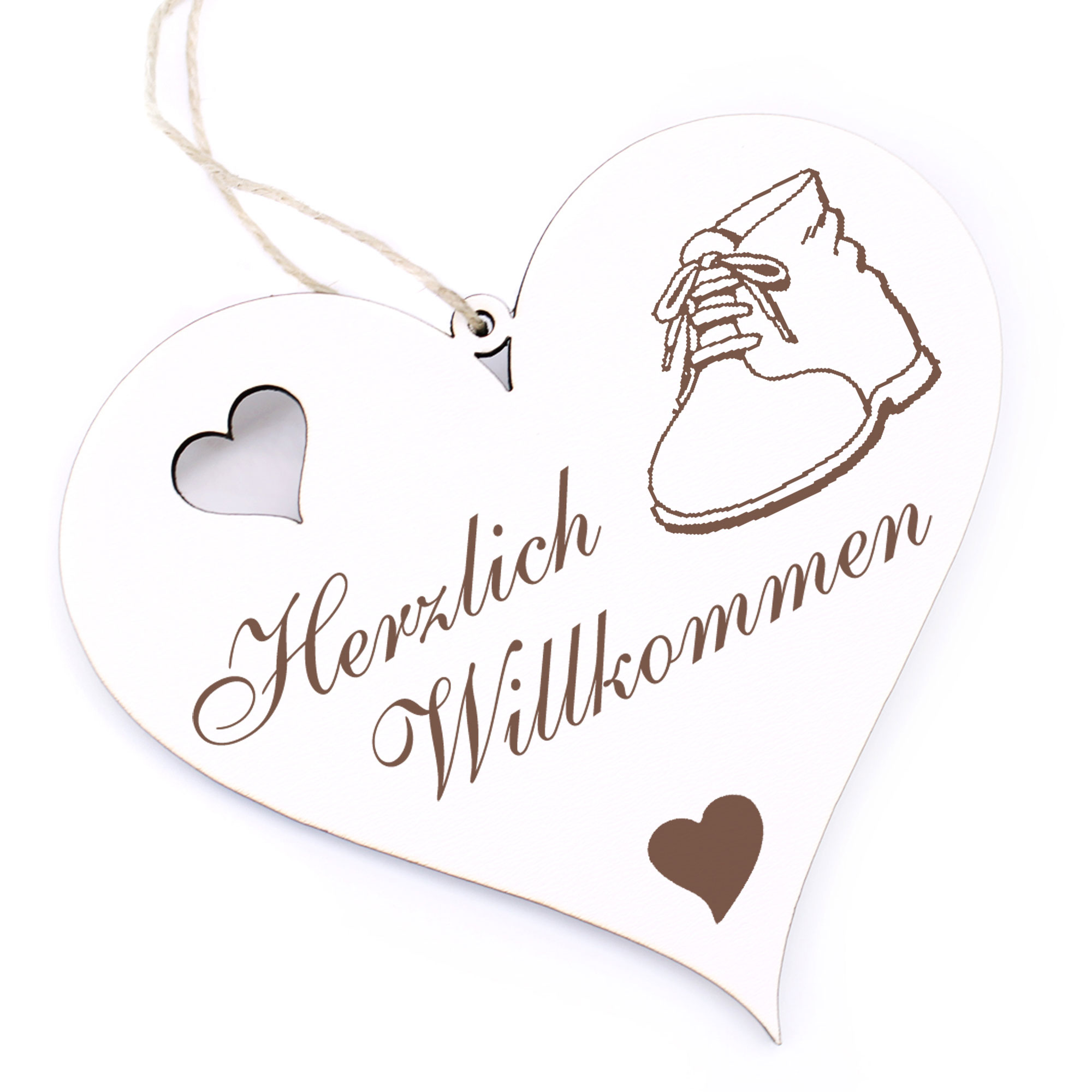 Herzlich Willkommen Schild - Schuh - Deko Herz Holz