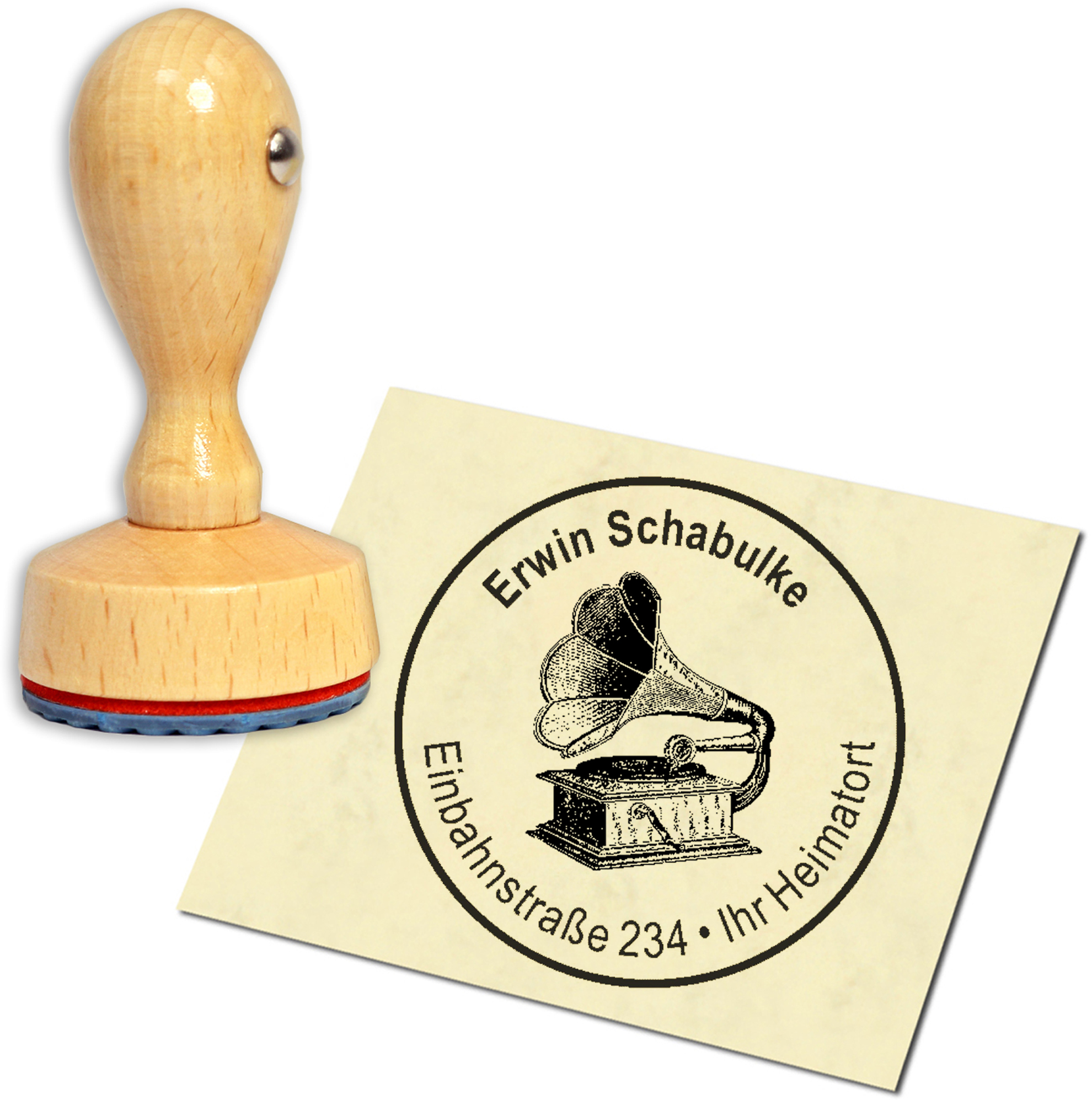 Stempel Adressstempel Holzstempel - Grammophon - rund 40mm