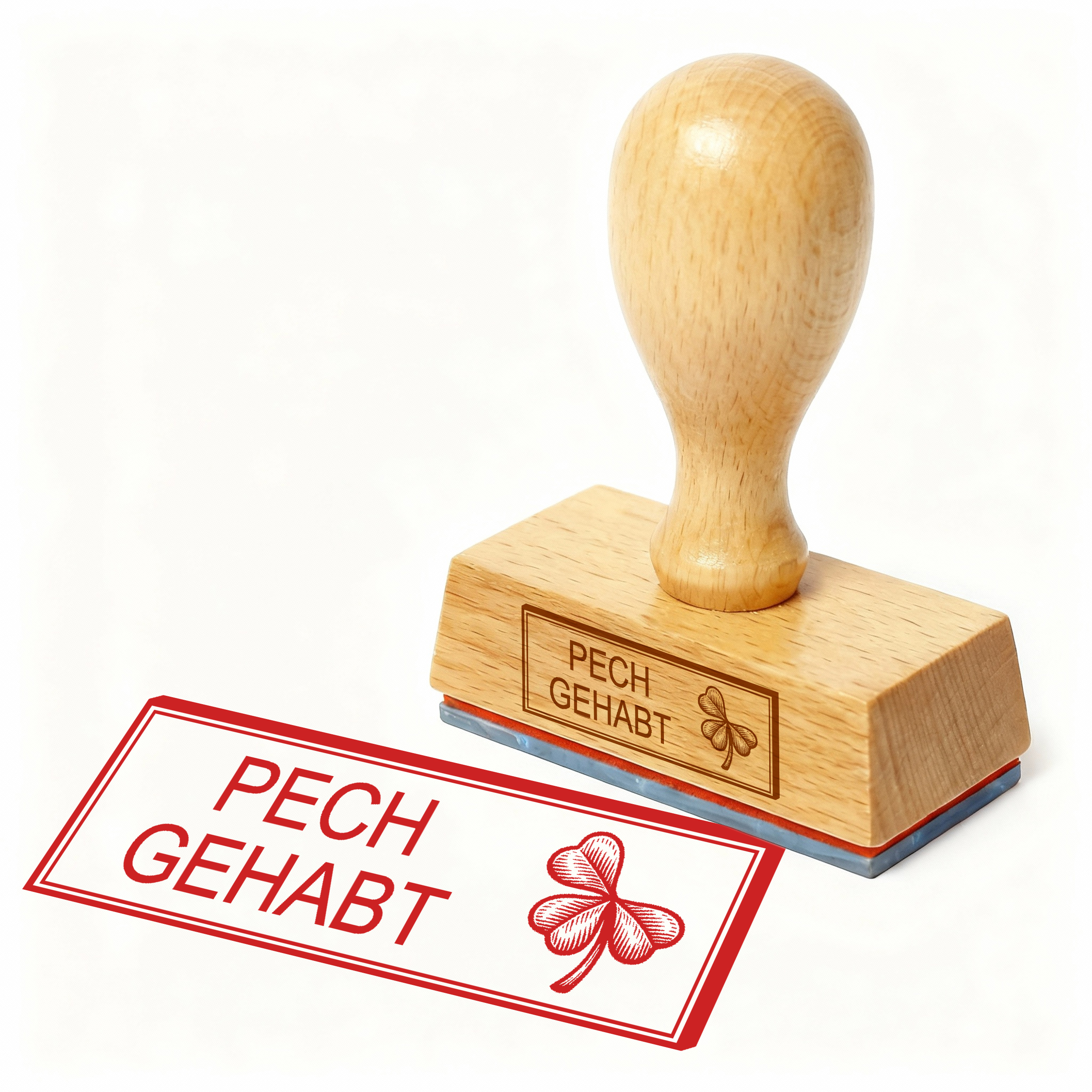 Bürostempel PECH GEHABT Welkes Kleeblatt Stempel – Holzstempel 48x18 mm für Dokumente - schade