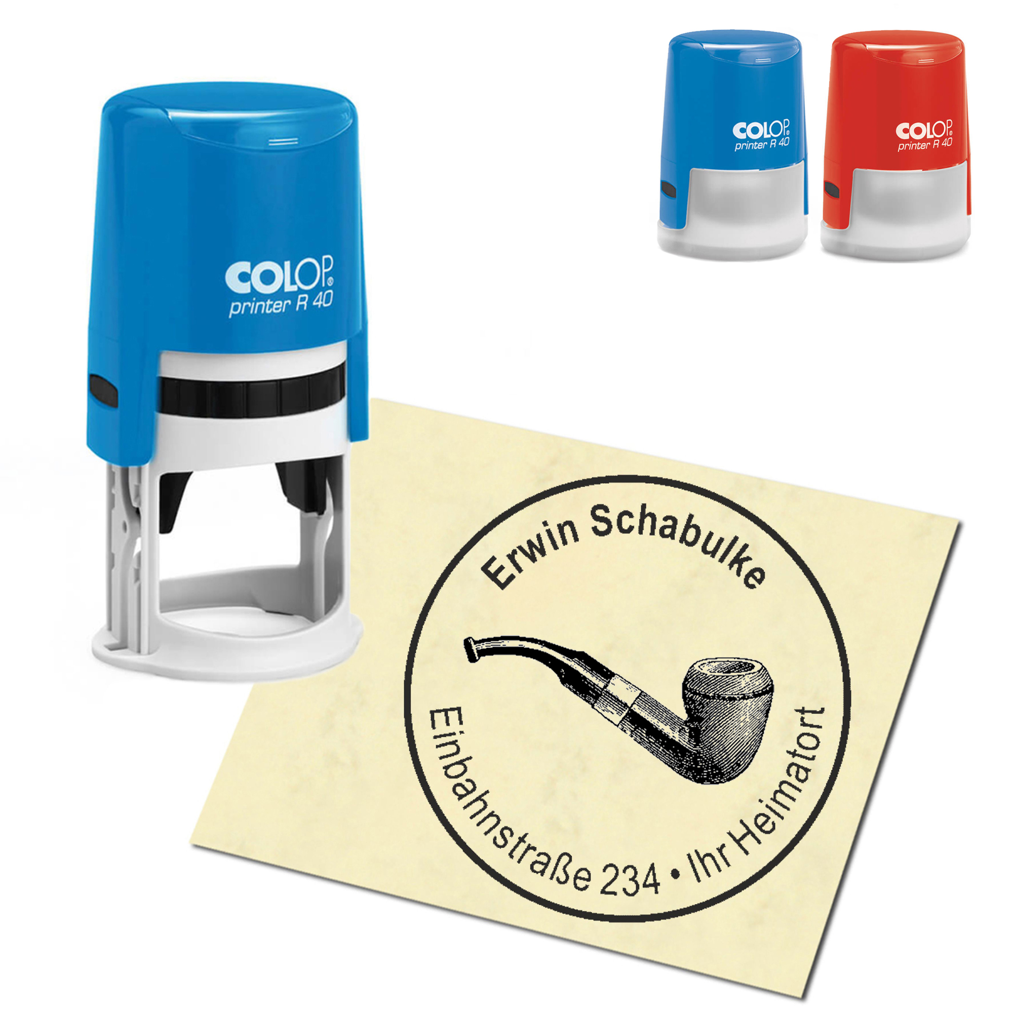 Stempel Adressstempel personalisiert - Pfeife - rund &empty; 40mm