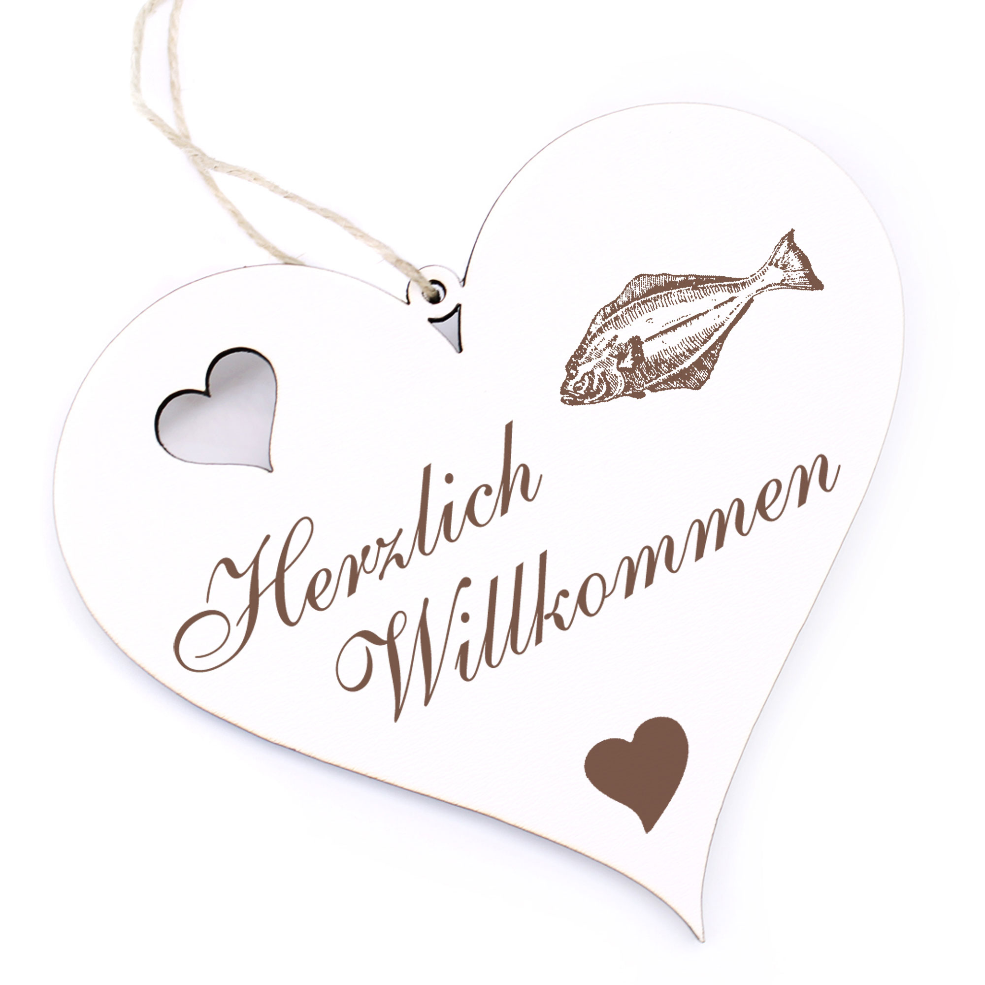 Herzlich Willkommen Schild - Heilbutt - Deko Herz Holz