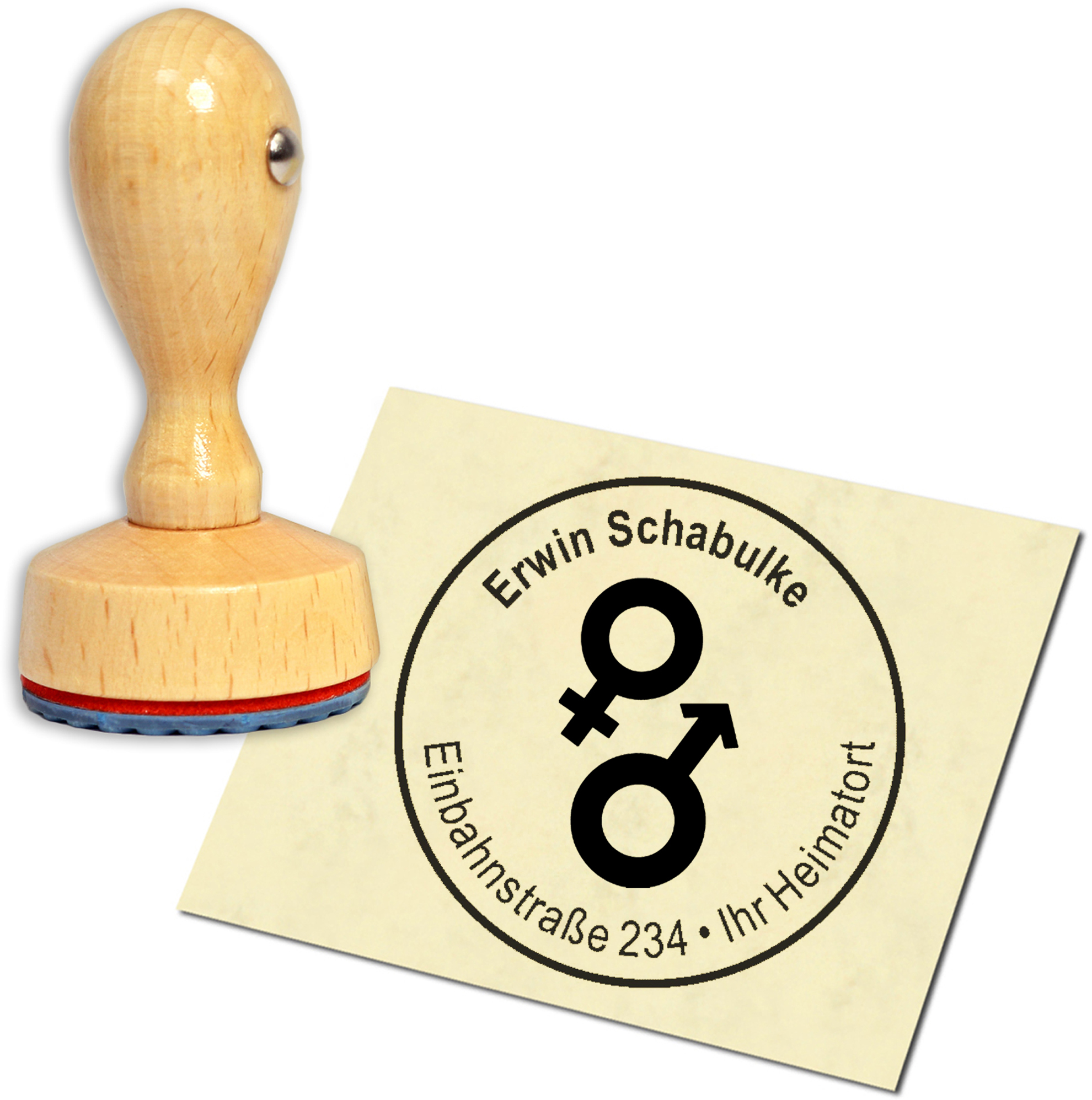 Stempel Adressstempel Holzstempel - Mann und Frau Symbol - rund 40mm