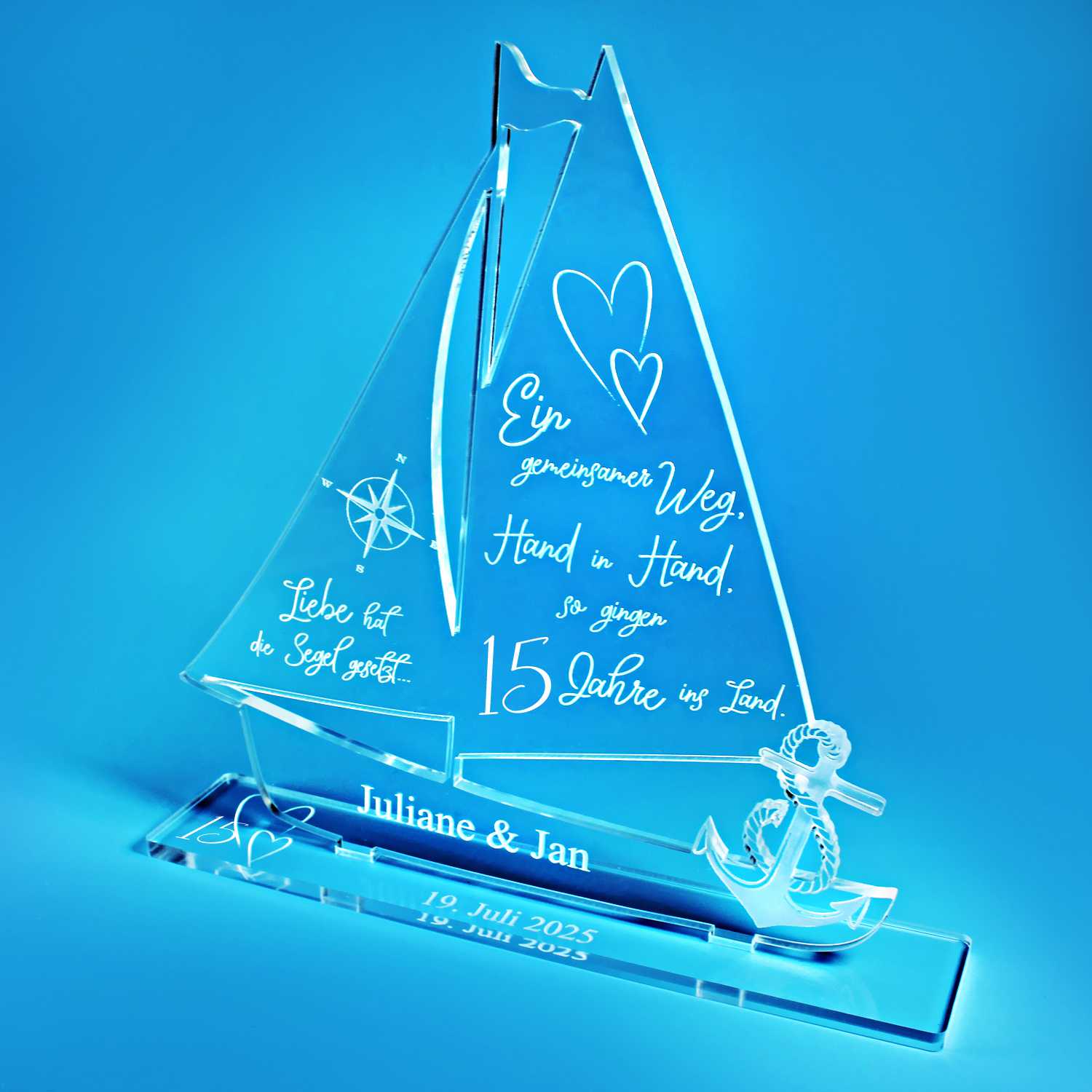 Geschenk Kristallene Hochzeit personalisiertes Schiff aus Acryl 15 Kristallhochzeit- Personalisierte Geschenke zur Kristallenen Hochzeit 