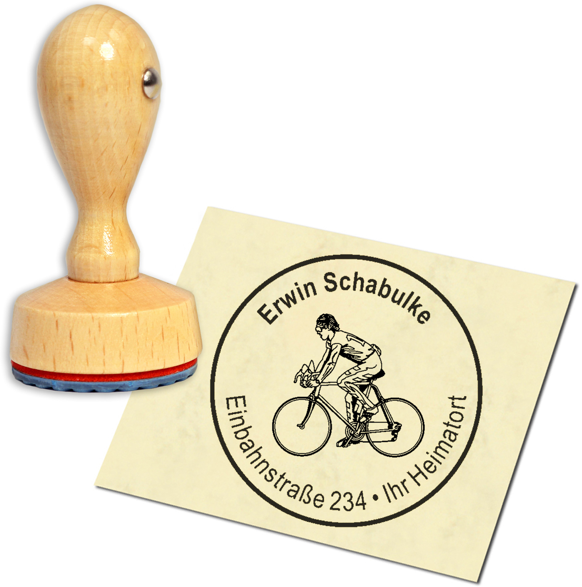 Stempel Adressstempel Holzstempel - Radfahrer - rund 40mm