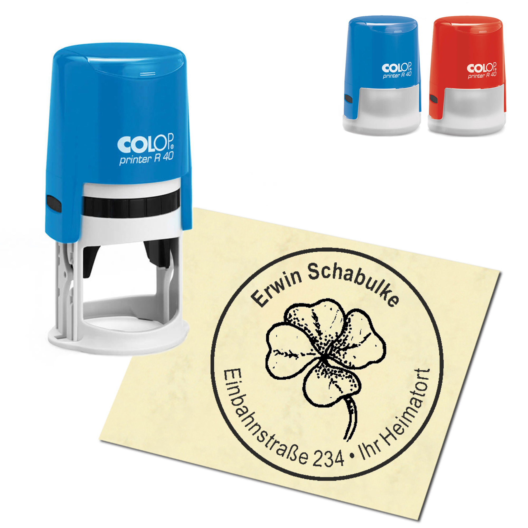 Stempel Adressstempel personalisiert - Vierblättriges  Kleeblatt - rund &empty; 40mm