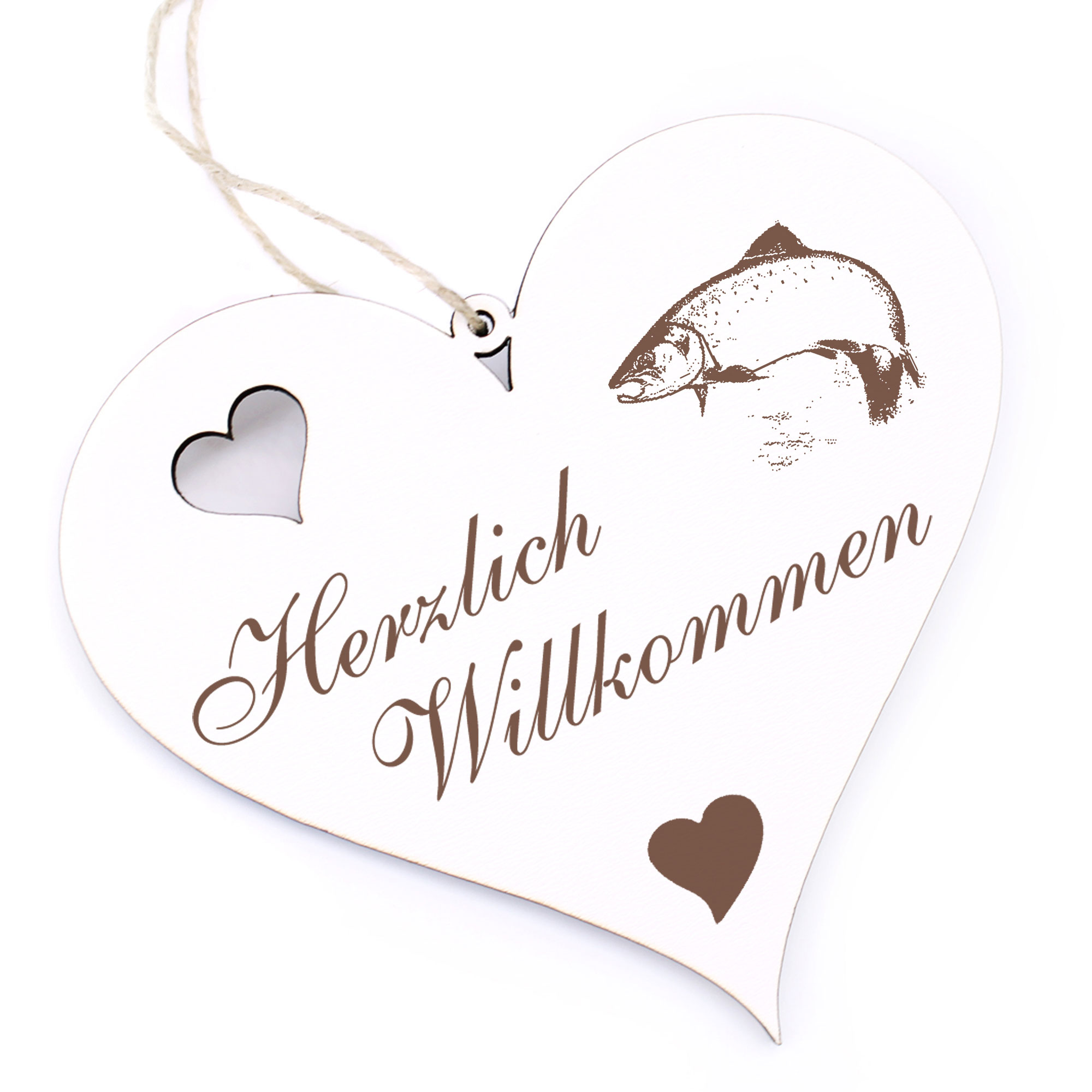 Herzlich Willkommen Schild - Lachs - Deko Herz Holz