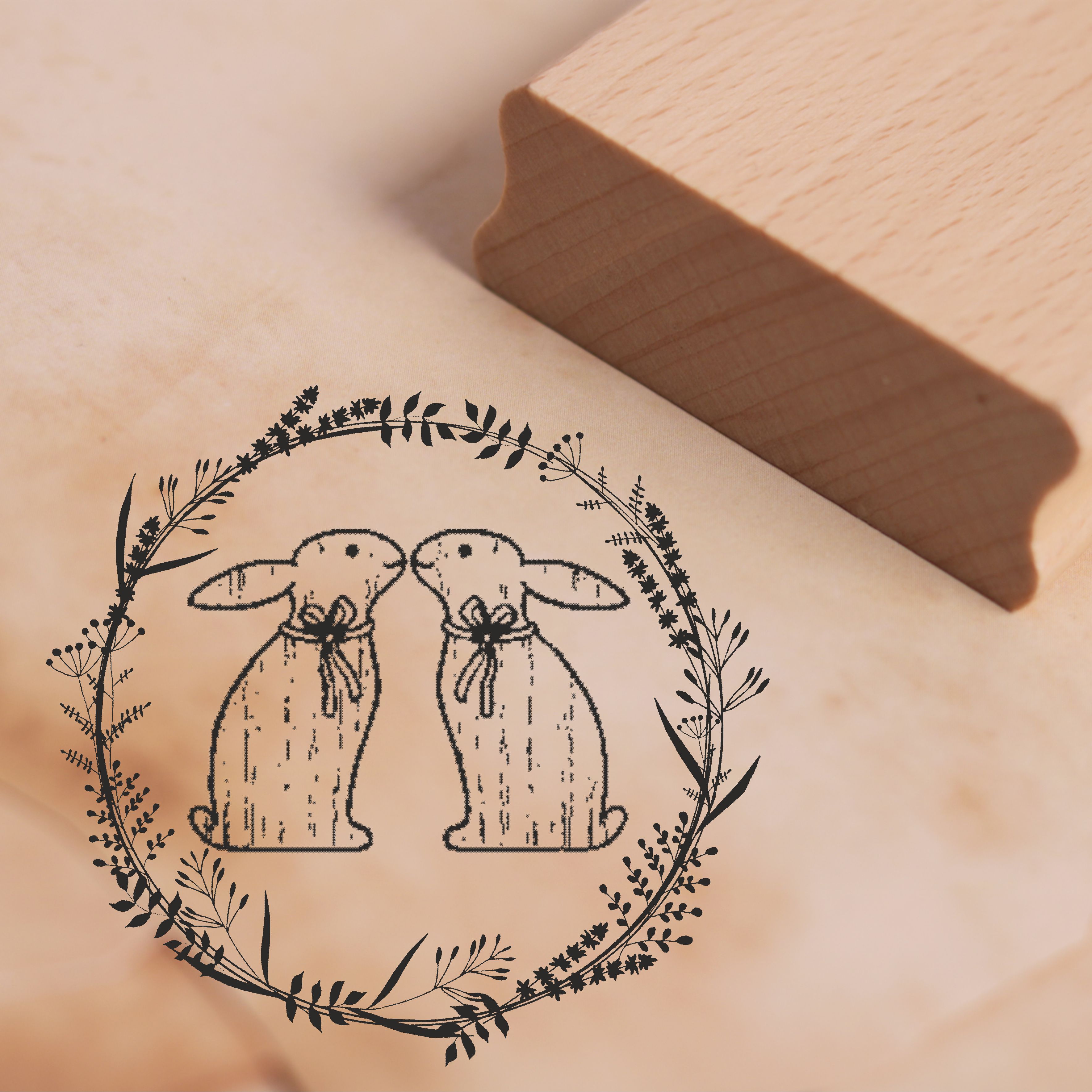 Motivstempel Osterhasen Stempel Vintage Kranz 48 x 45 mm