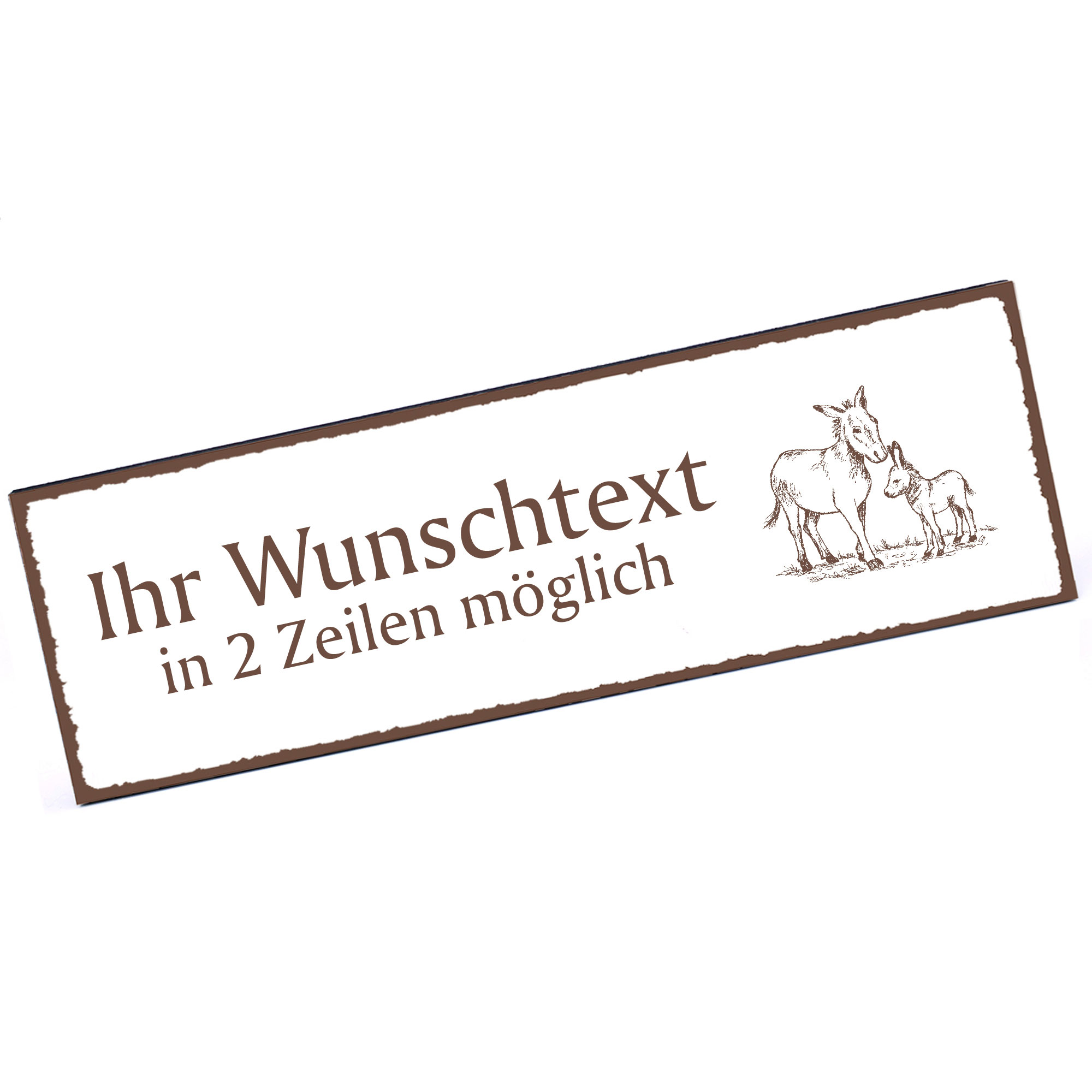 Türschild Esel mit Jungtier  Namensschild personalisiert mit Gravur - 150mm x 50mm - selbstklebend