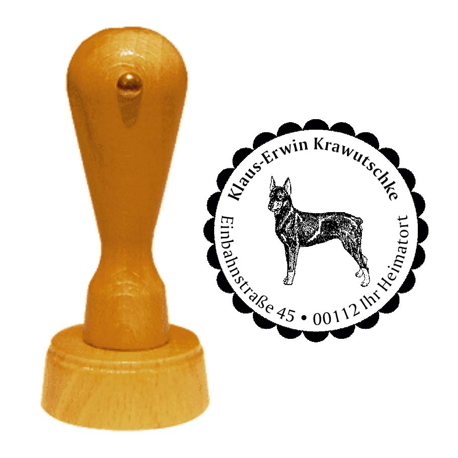 Adressstempel Deutscher Pinscher -  Holzstempel personalisiert mit Adresse - Ø 40 mm
