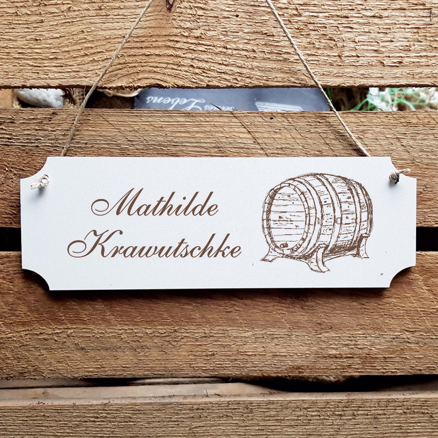 Schild « Fass » Namensschild Türschild zum Anhängen - 20 x 6,7 cm