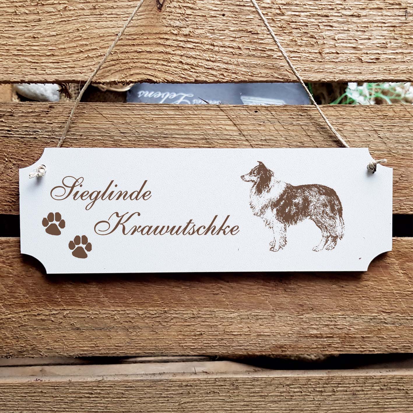 Schild « Langhaarcollie » Namensschild Türschild zum Anhängen - 20 x 6,7 cm