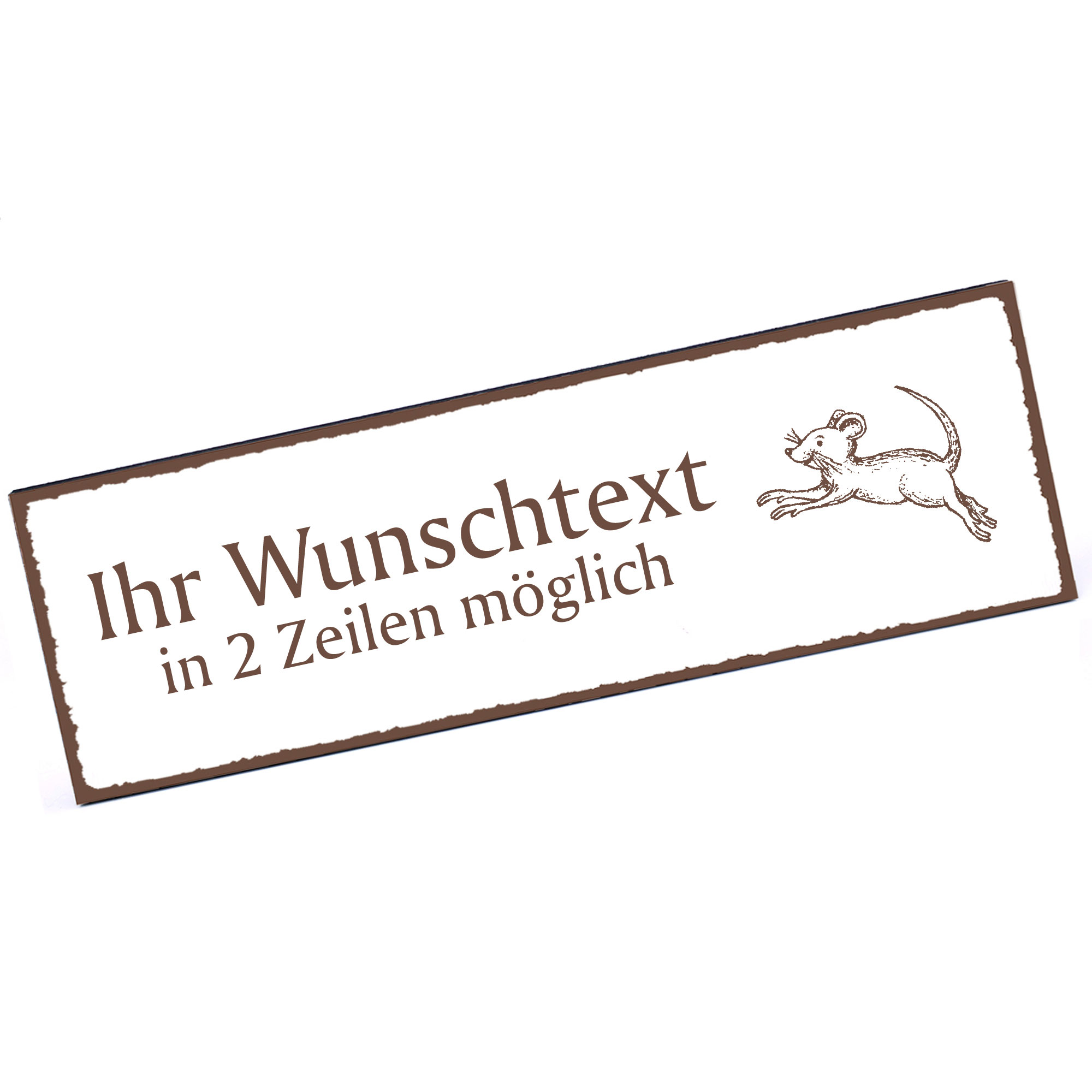 Türschild springende Maus  Namensschild personalisiert mit Gravur - 150mm x 50mm - selbstklebend
