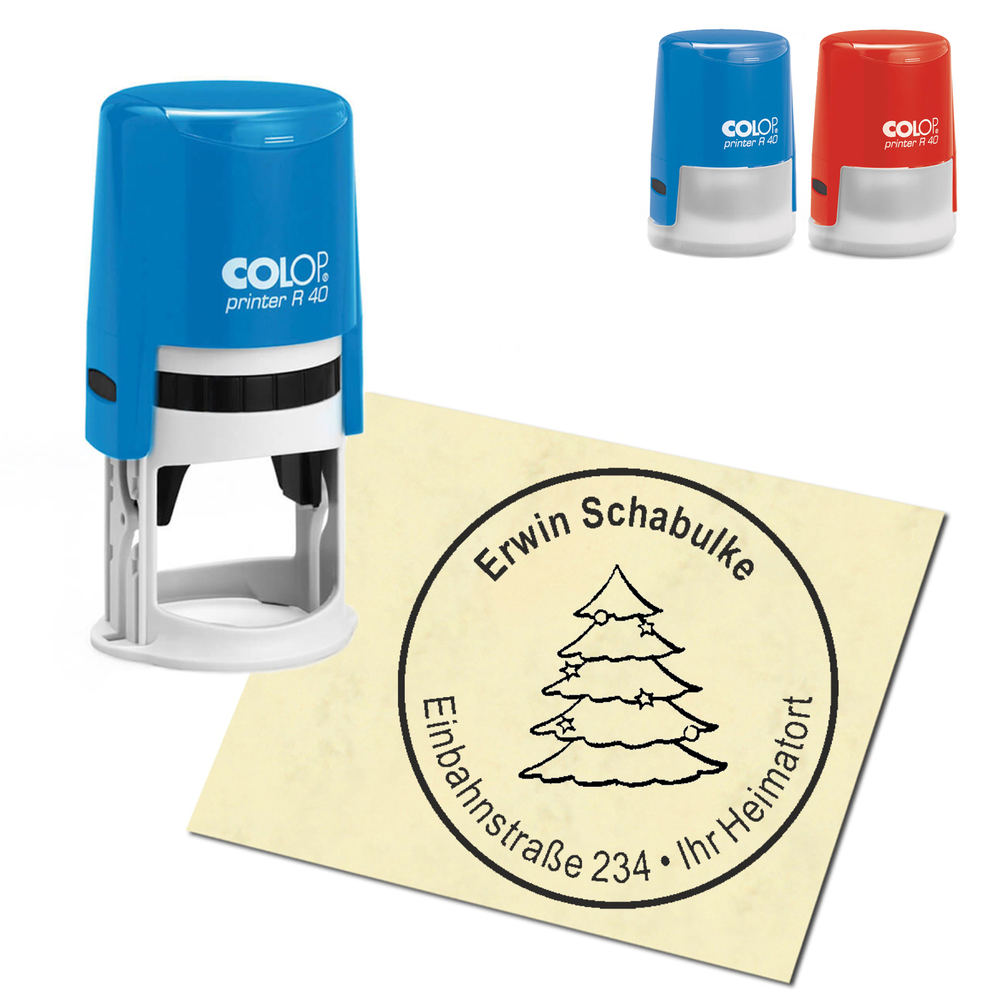 Stempel Adressstempel personalisiert - Tannenbaum - rund &empty; 40mm