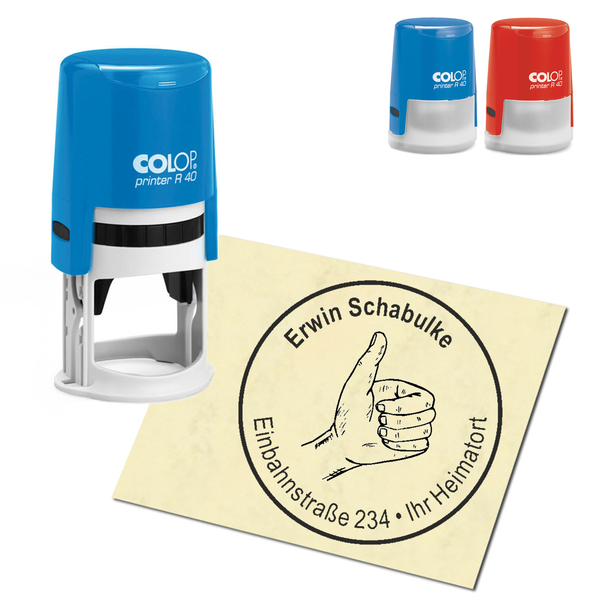 Stempel Adressstempel personalisiert - Daumen hoch - rund &empty; 40mm