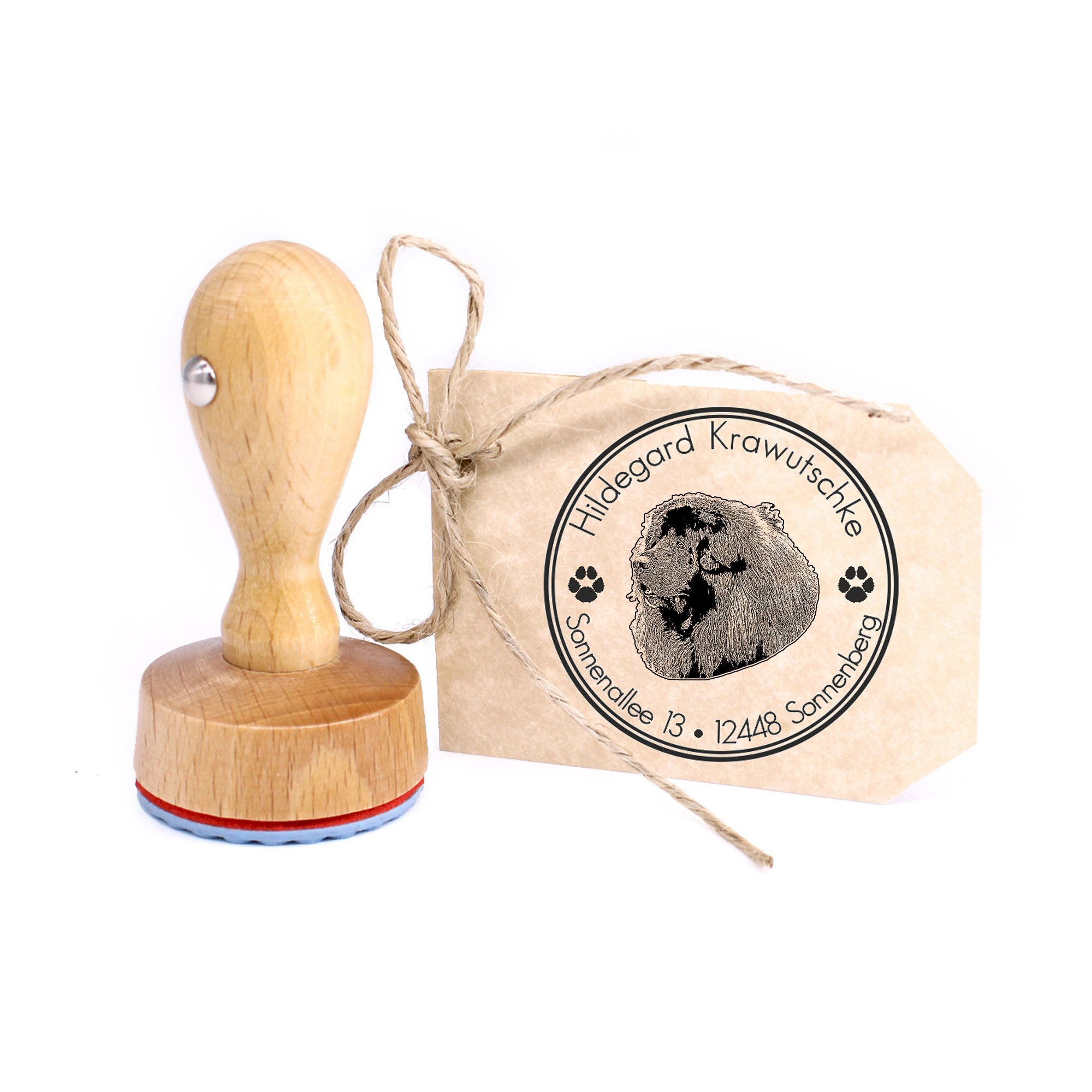 Stempel personalisiert Tibetan Mastiff  Hund Hunde rund 40mm Adressstempel Holzstempel