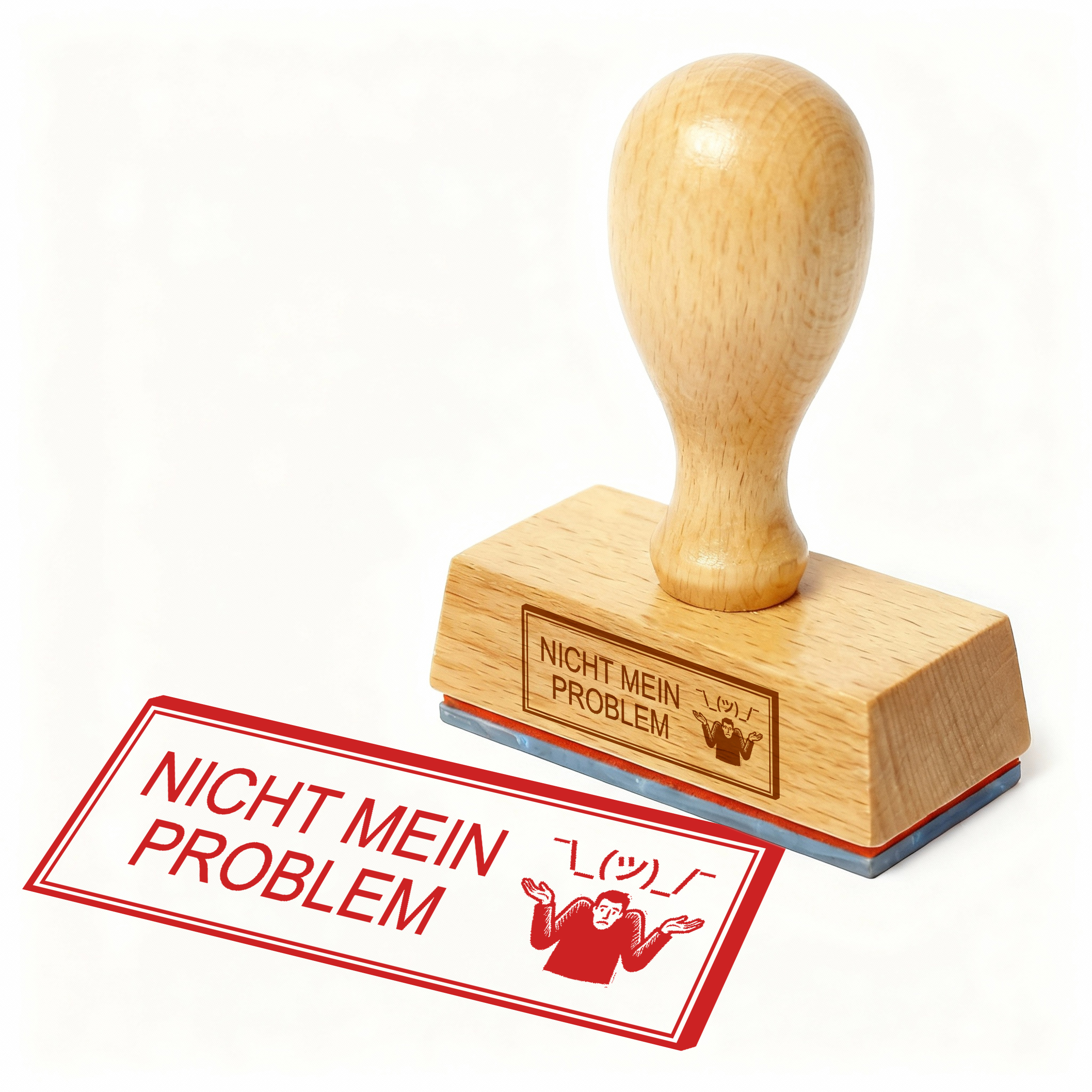 Bürostempel NICHT MEIN PROBLEM Shrug Stempel – Holzstempel 48x18 mm für Dokumente - egal, nicht zuständig