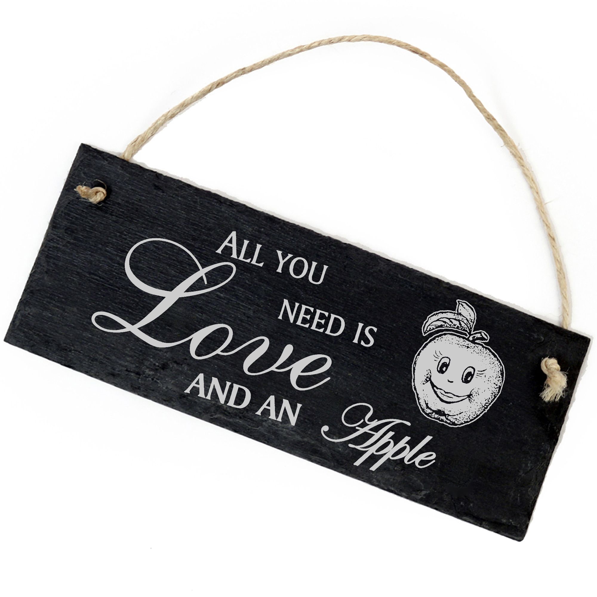 Schiefertafel Deko Apfel mit Gesicht Schild 22 x 8 cm - All you need is Love and an Apple