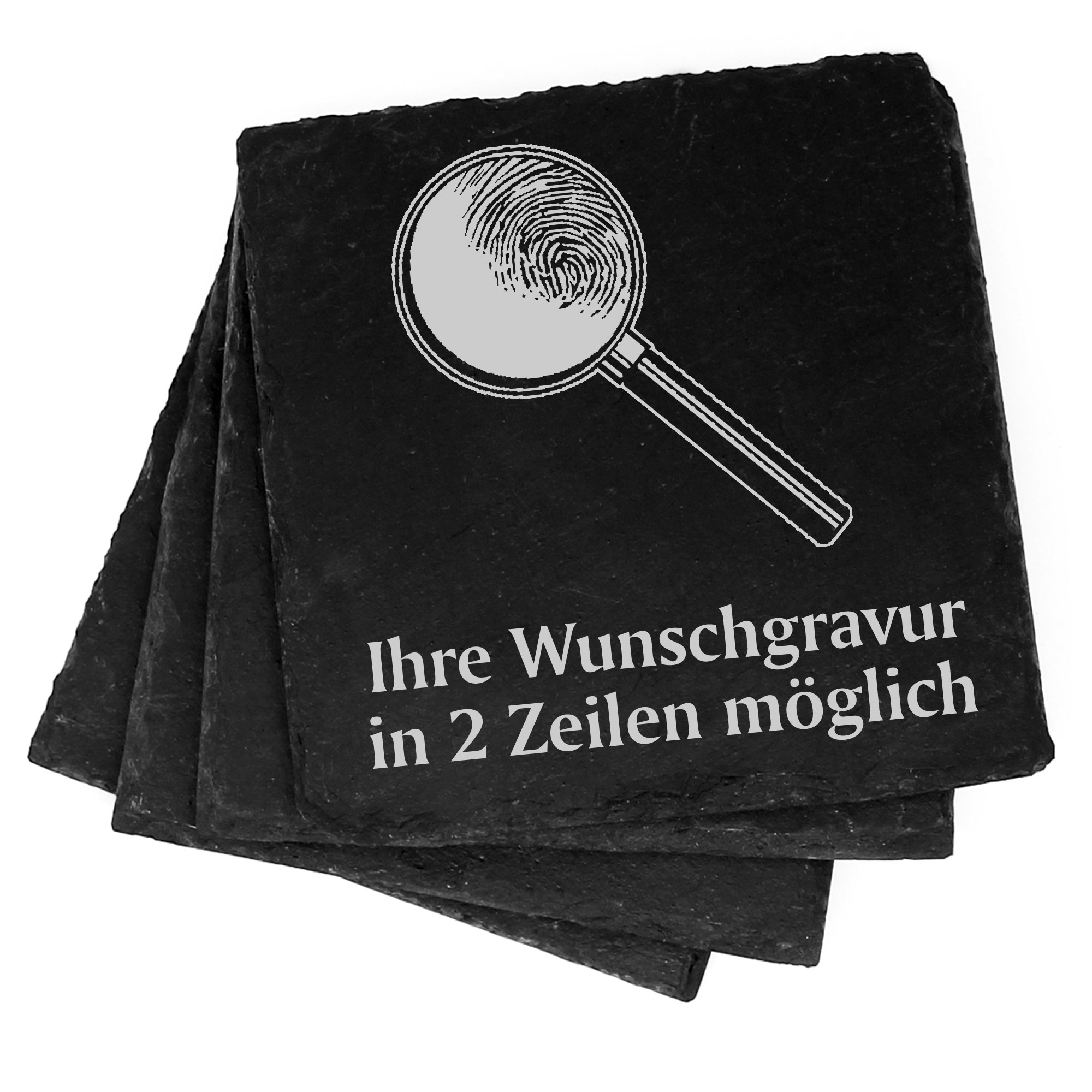 4x Lupe Deko Schiefer Untersetzer Wunschgravur Set - 11 x 11 cm