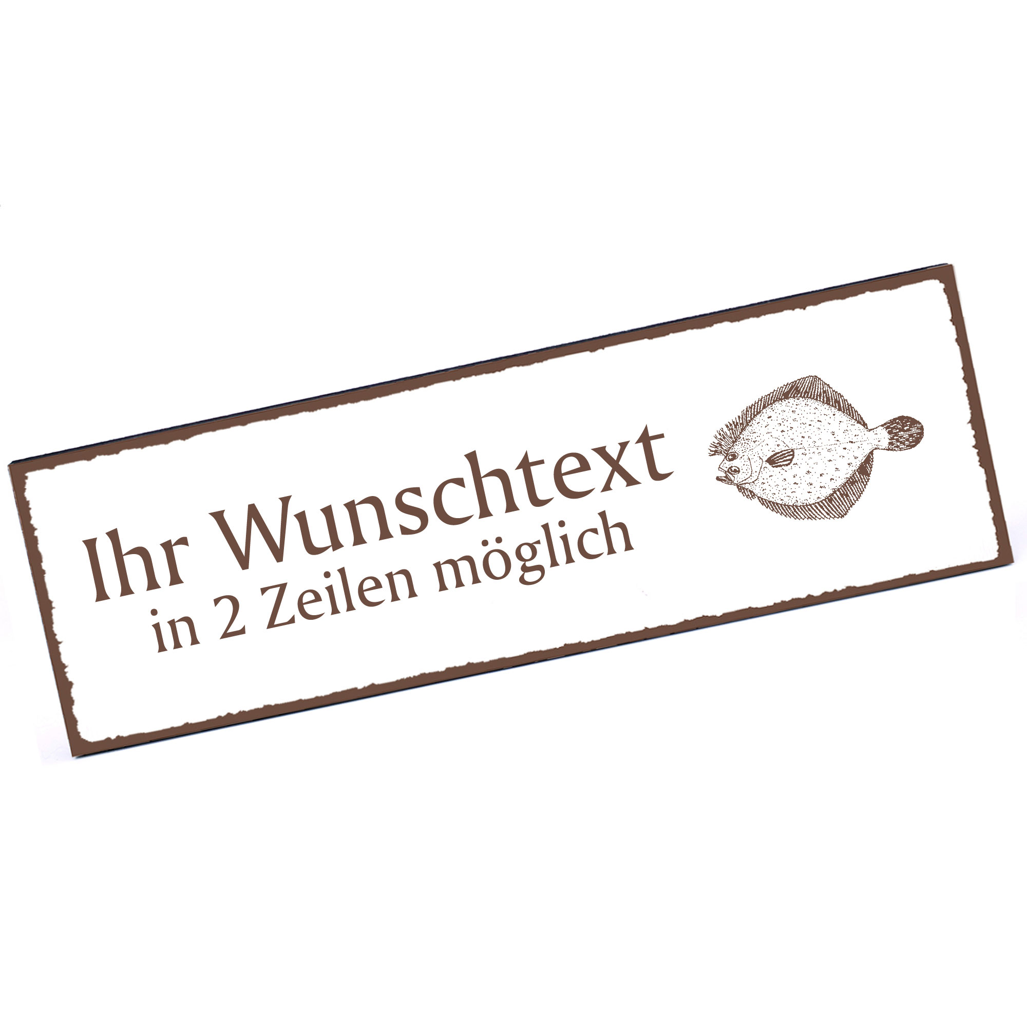 Türschild Flunder  Namensschild personalisiert mit Gravur - 150mm x 50mm - selbstklebend