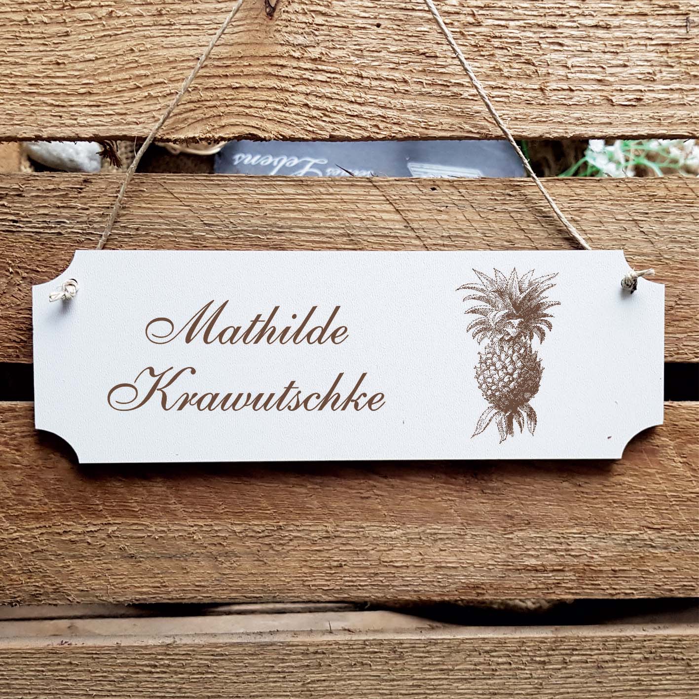 Schild « Ananas » Namensschild Türschild zum Anhängen - 20 x 6,7 cm