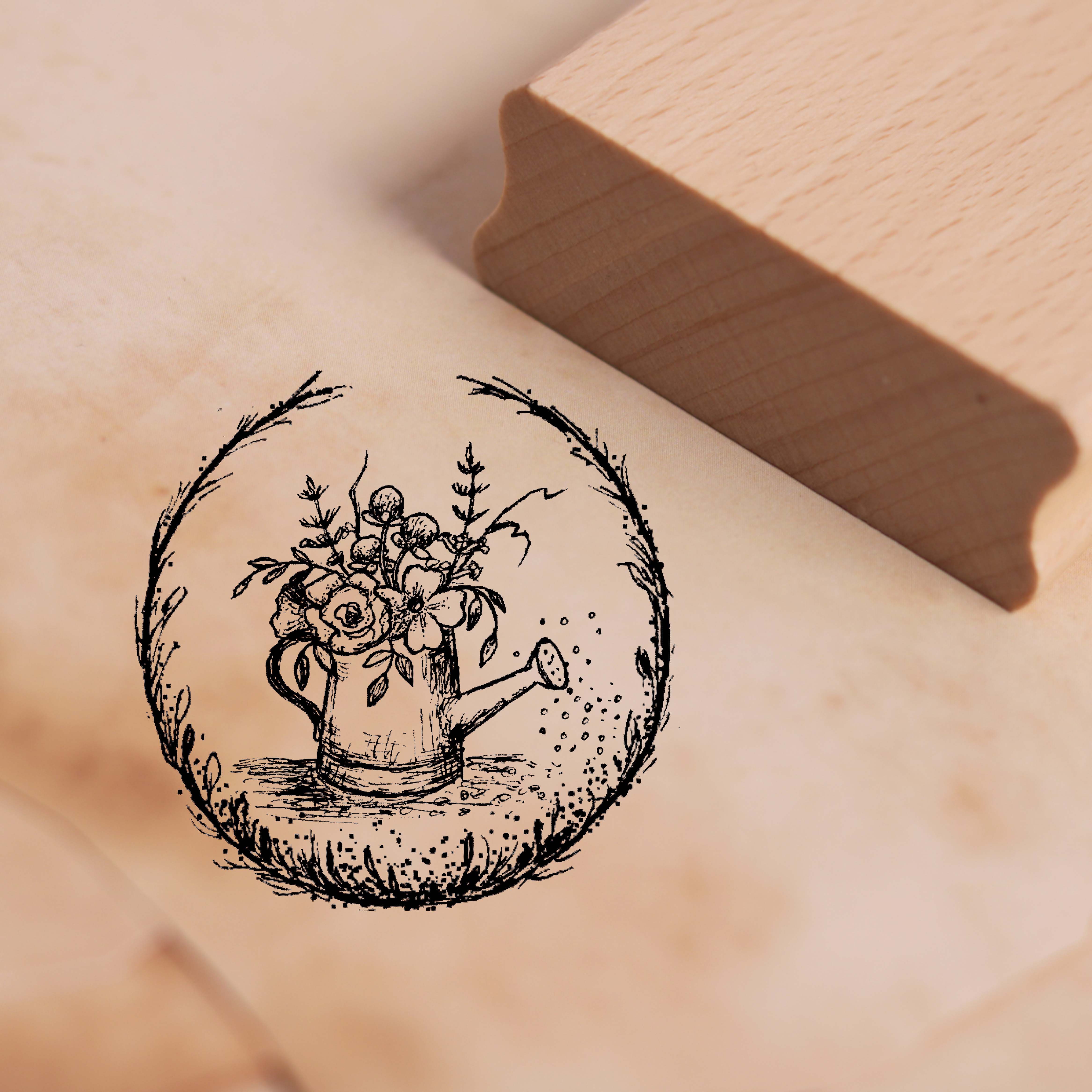 Motivstempel Blumen in Vintage Kanne Stempel Garten 48 x 48 mm