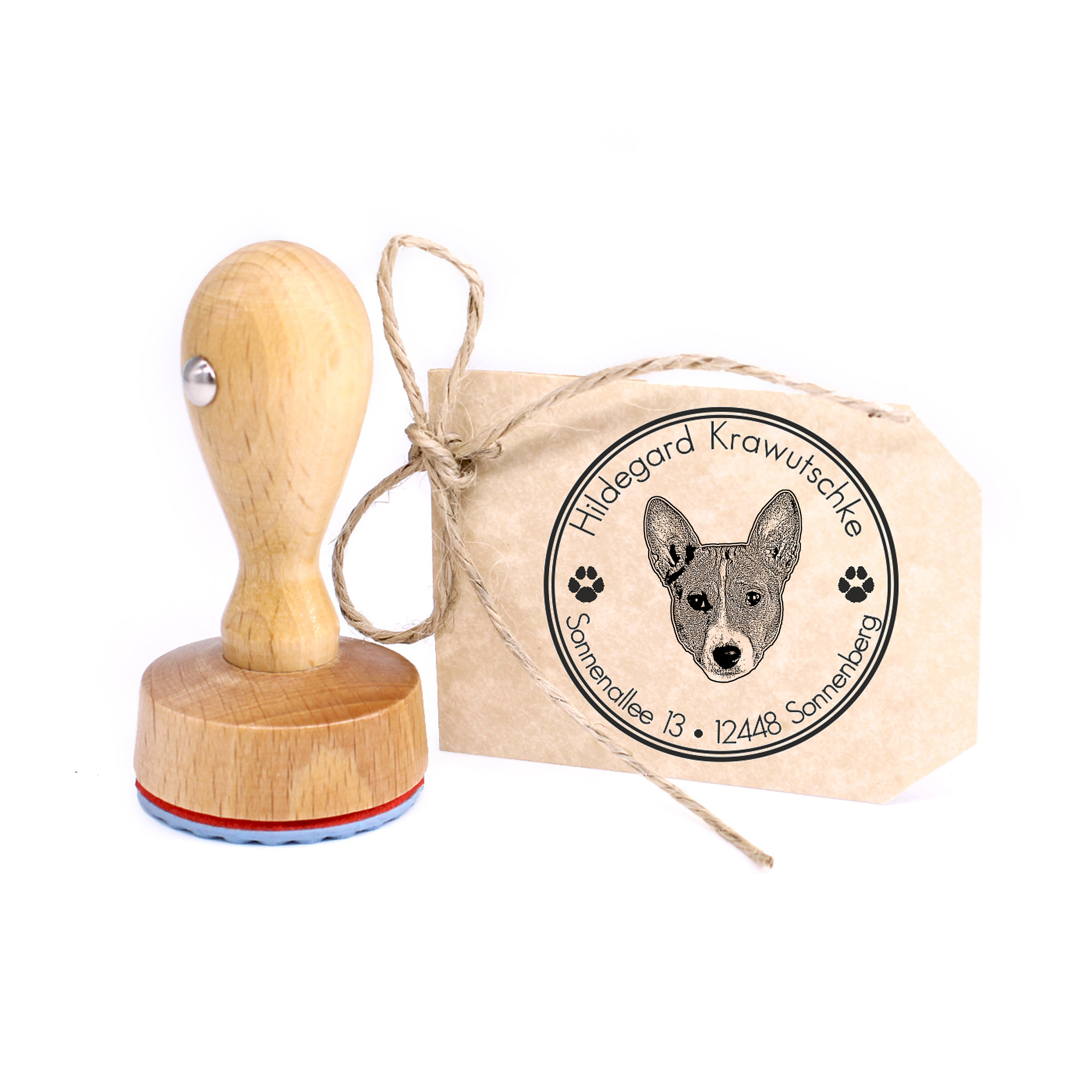 Stempel personalisiert Basenji  Hund Hunde rund 40mm Adressstempel Holzstempel