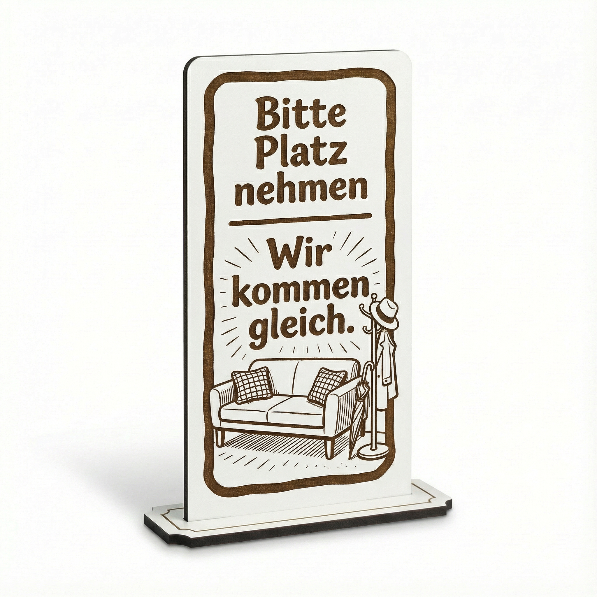 Aufsteller Schild „Bitte Platz nehmen“ – Tischaufsteller 10x20 cm inkl. Standfuß