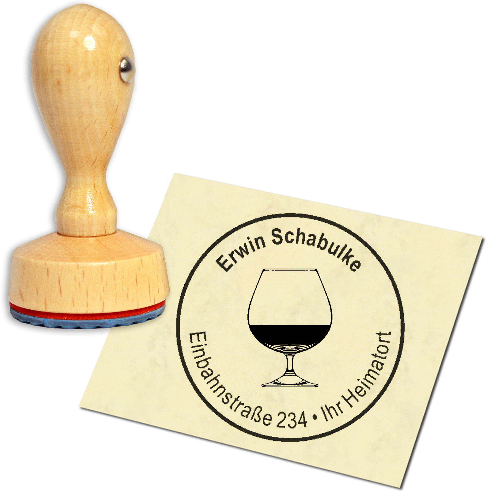 Stempel Adressstempel Holzstempel - Weinglas - rund 40mm