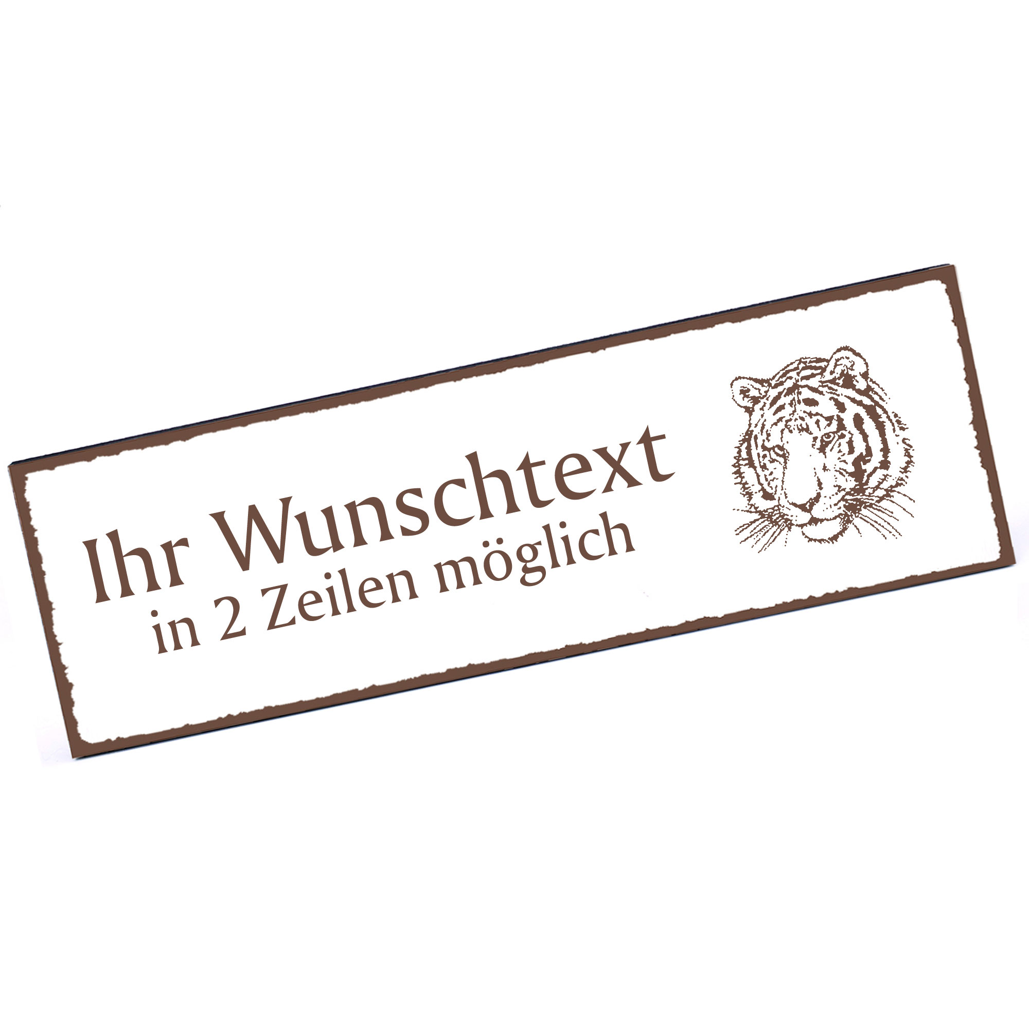 Türschild Tiger Kopf  Namensschild personalisiert mit Gravur - 150mm x 50mm - selbstklebend