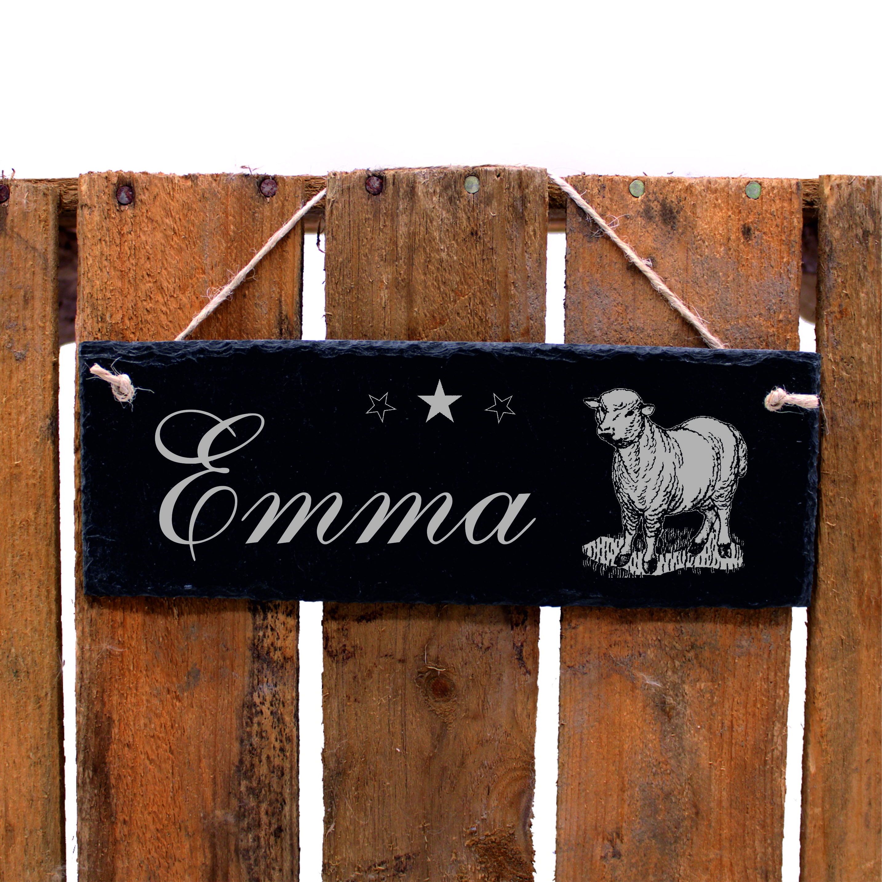 Schiefertafel Stallschild Schaf - Türschild mit Namen - zum Anhängen 22 x 8 cm