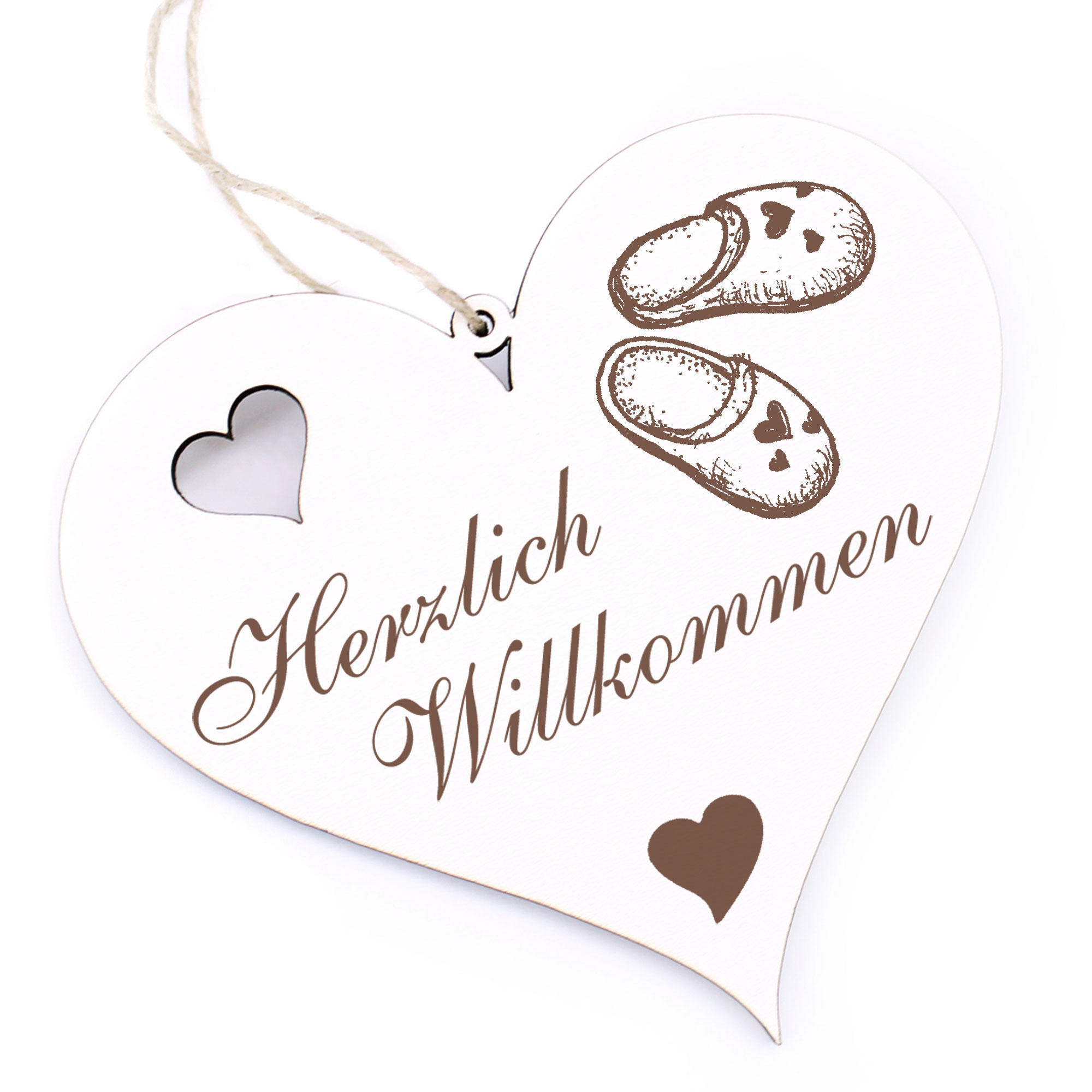 Herzlich Willkommen Schild - Pantoffeln - Deko Herz Holz