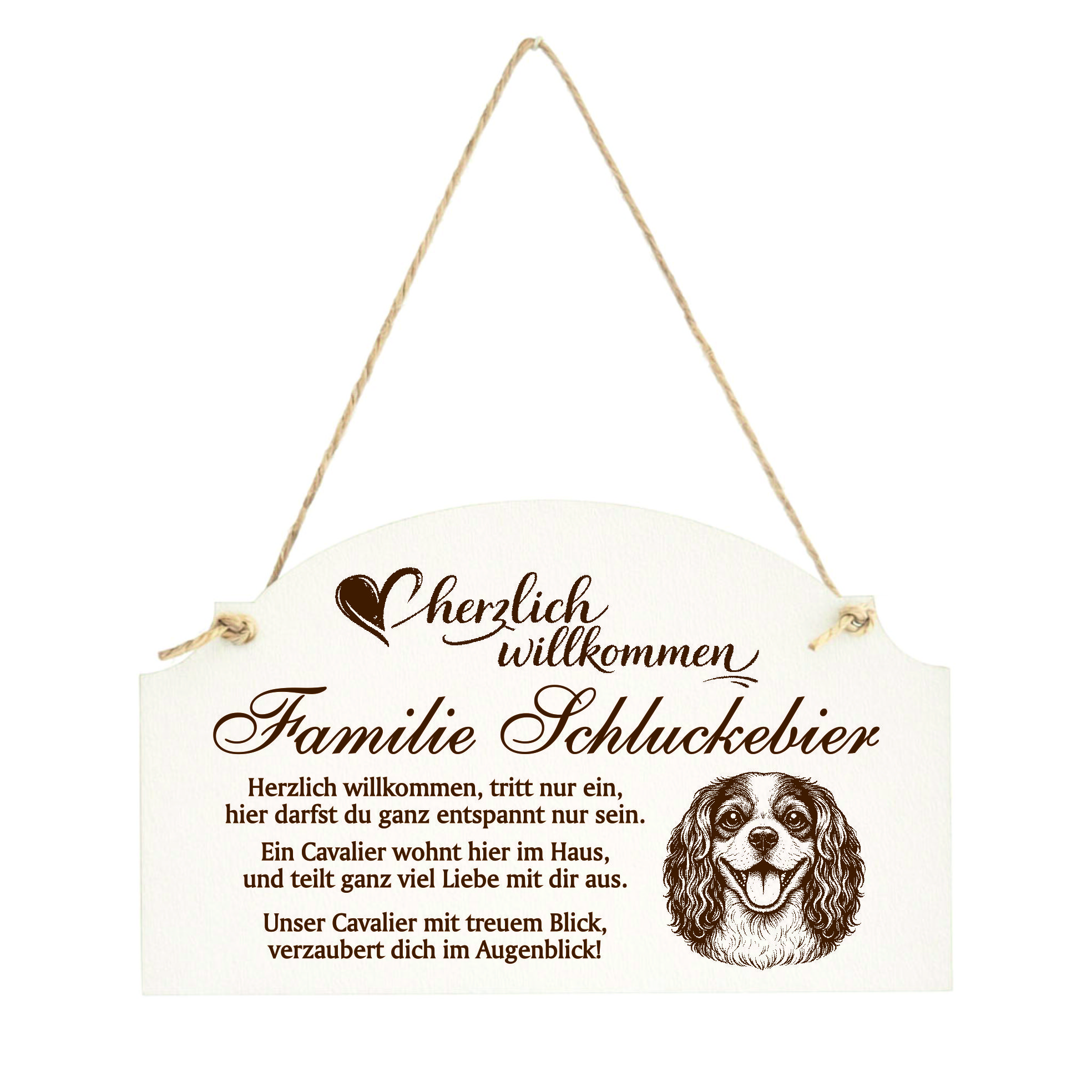 Willkommensschild Cavalier King Charles Spaniel personalisiert - Haustürschild mit Hundespruch - 14 x 8,5 cm