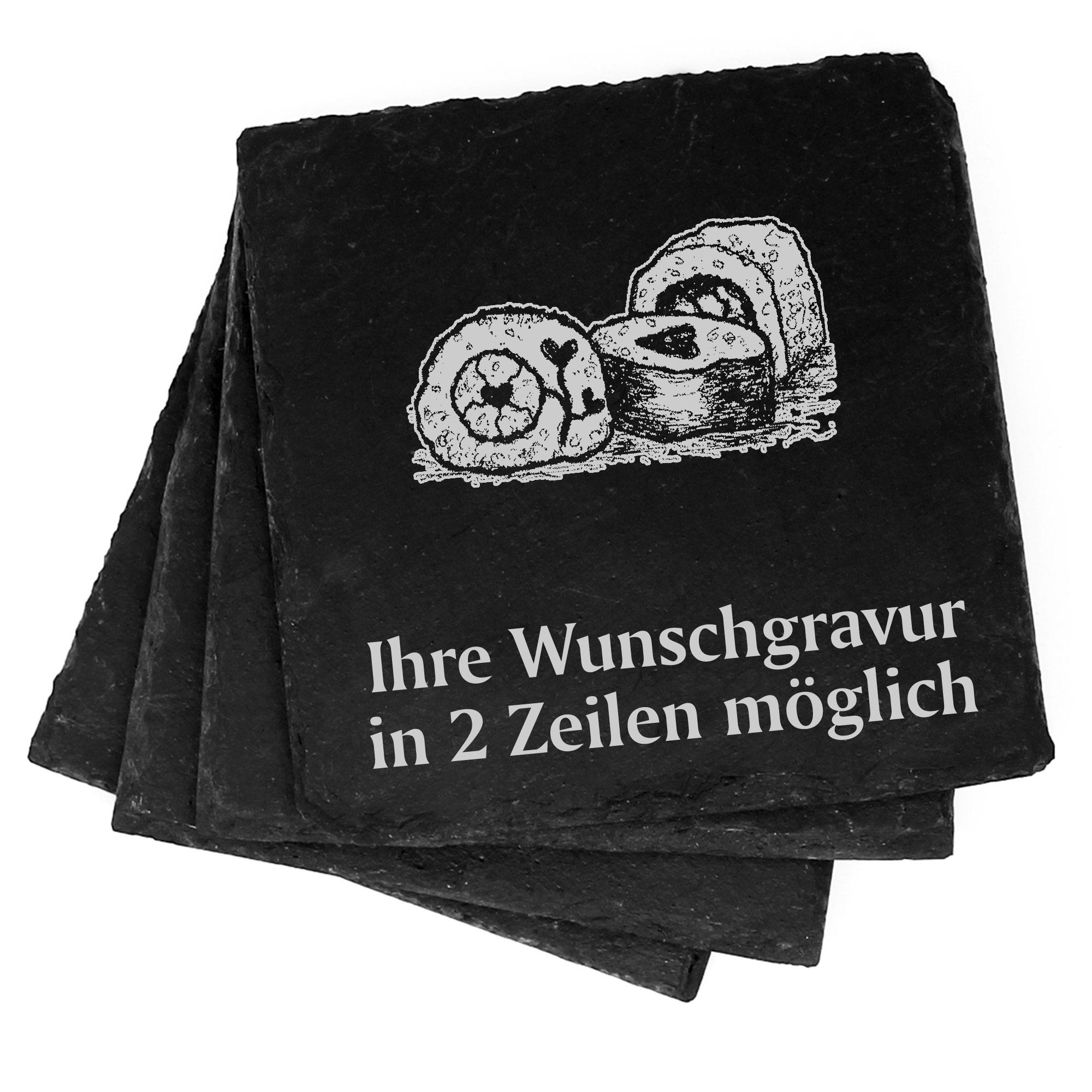 4x Sushi Deko Schiefer Untersetzer Wunschgravur Set - 11 x 11 cm